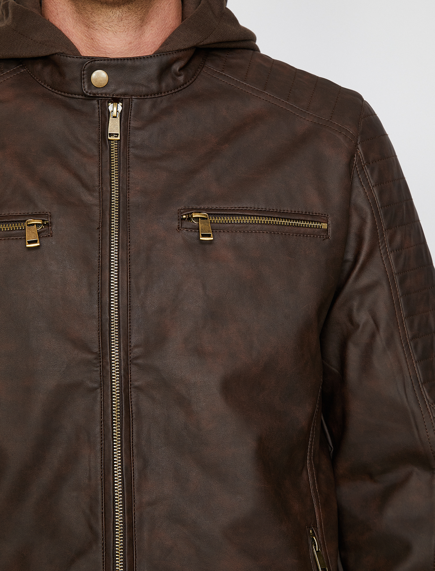   Deri Görünümlü Mont