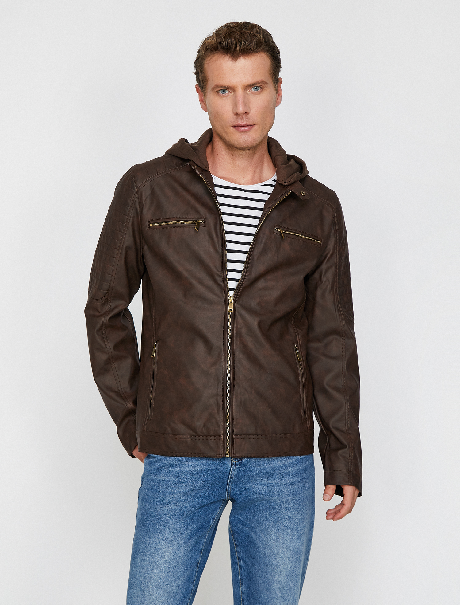   Deri Görünümlü Mont