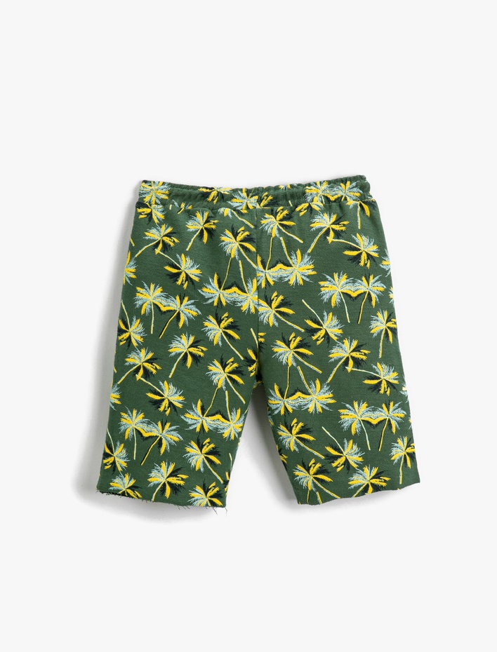 Erkek Çocuk Palmiye Baskılı Şort Pamuklu Beli Bağcıklı