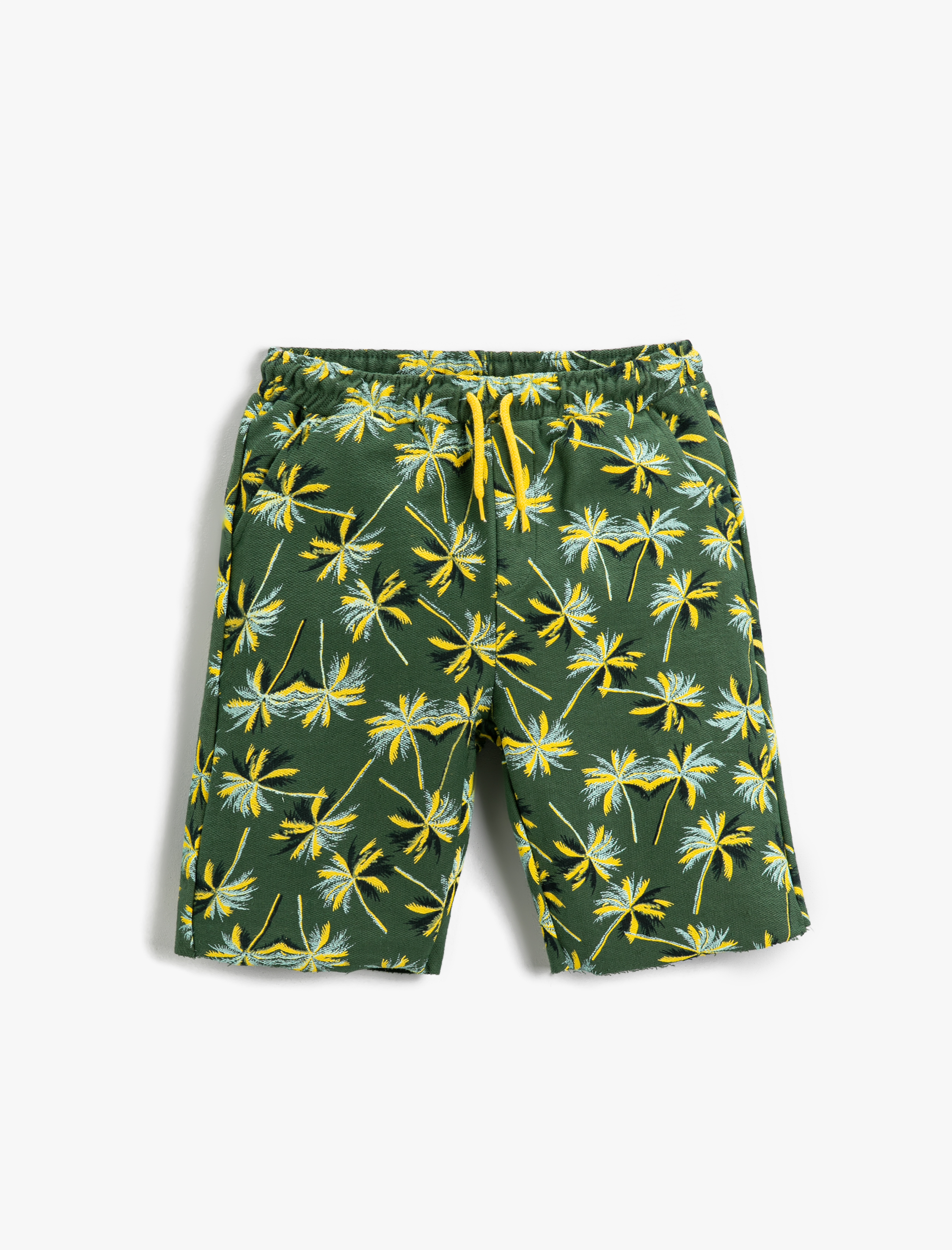  Erkek Çocuk Palmiye Baskılı Şort Pamuklu Beli Bağcıklı