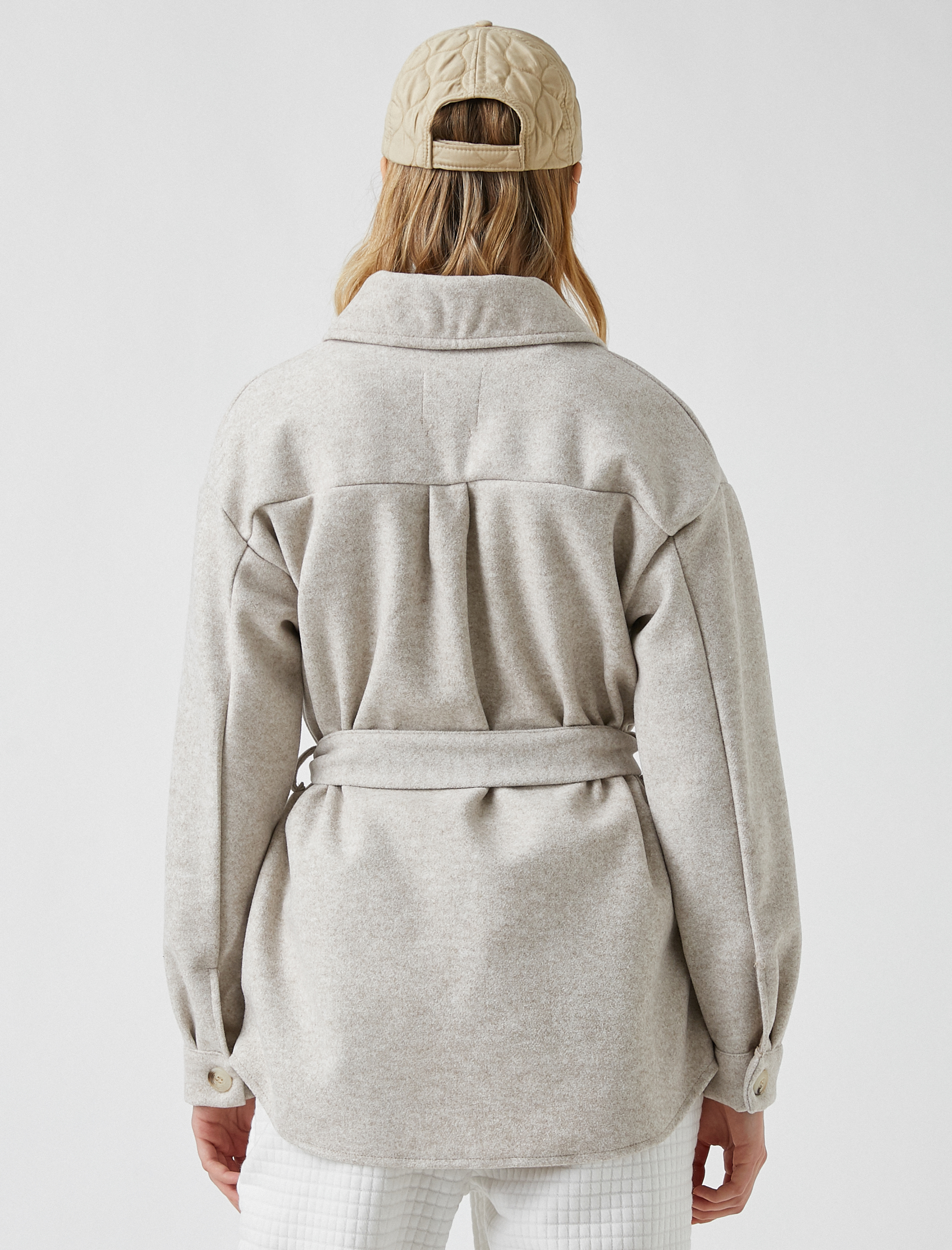 Katlı Yaka Kuşaklı Gömlek Ceket