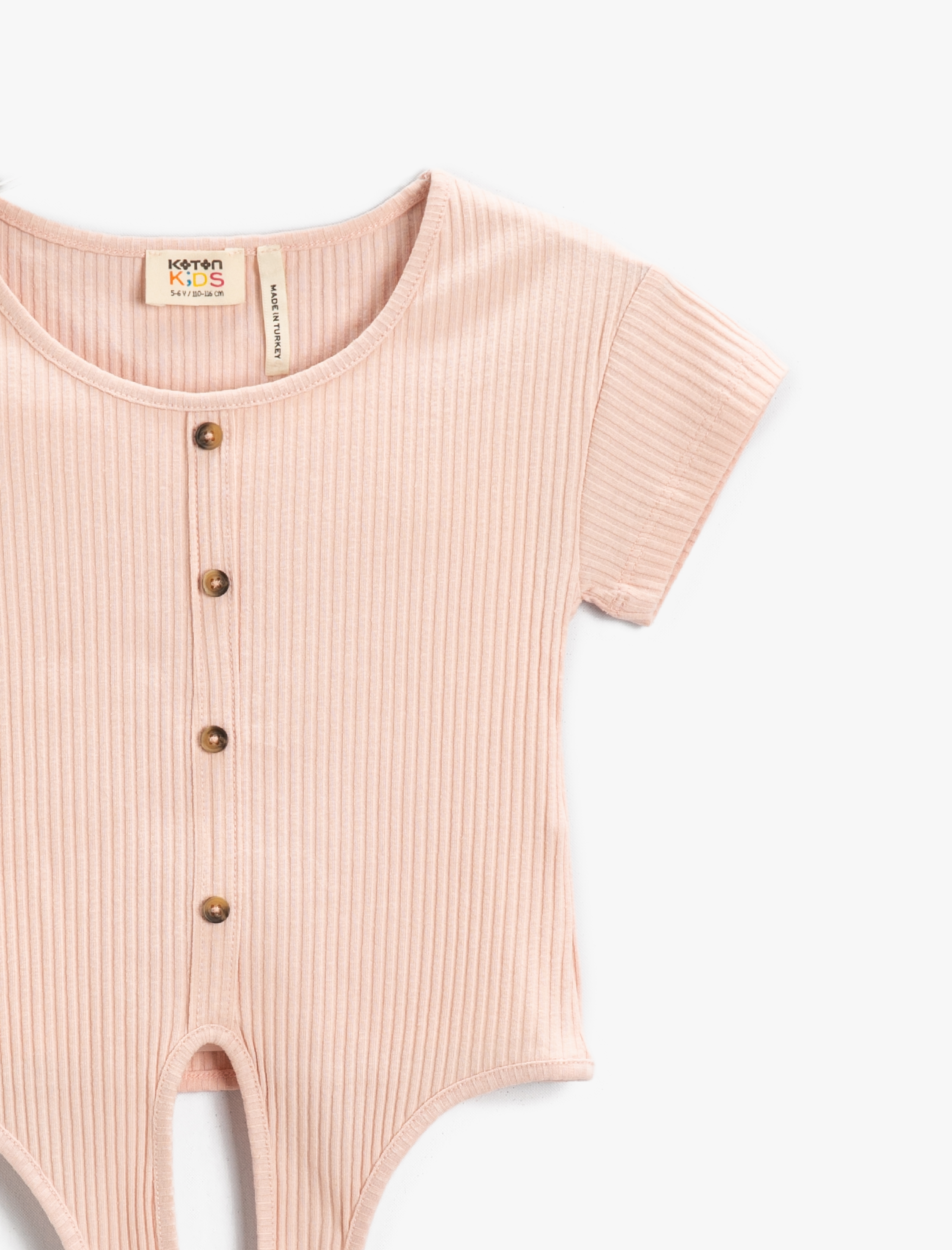  Kız Çocuk Bağlama Detaylı Dokulu Kısa Kollu Tişört Pamuklu