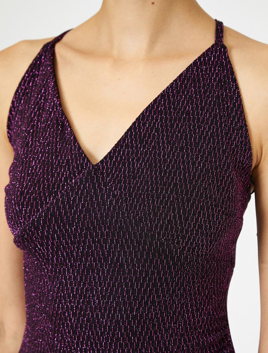   Mini Abiye Elbise Simli Drape Detaylı