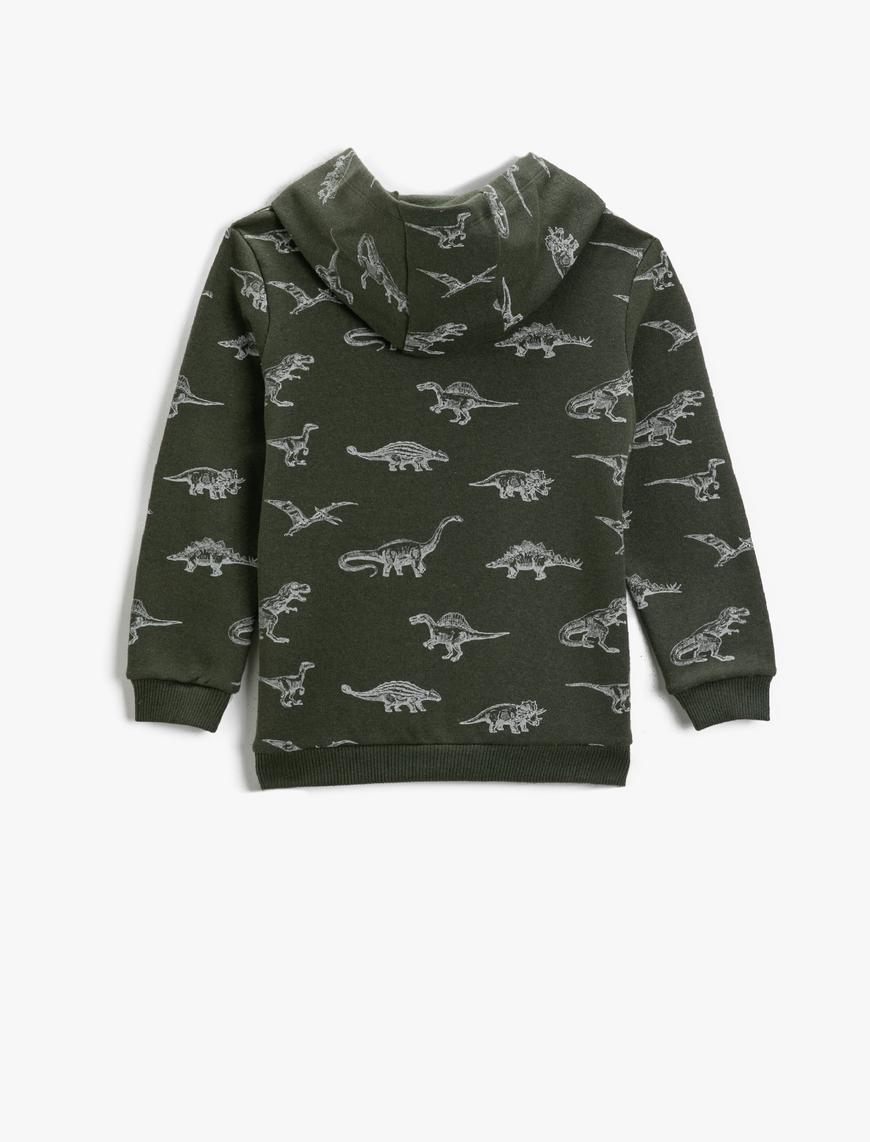  Erkek Çocuk Dinozor Baskılı Kapüşonlu Sweatshirt