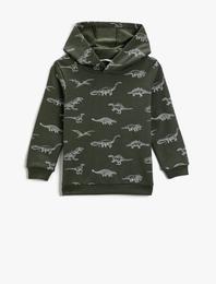 Dinozor Baskılı Kapüşonlu Sweatshirt