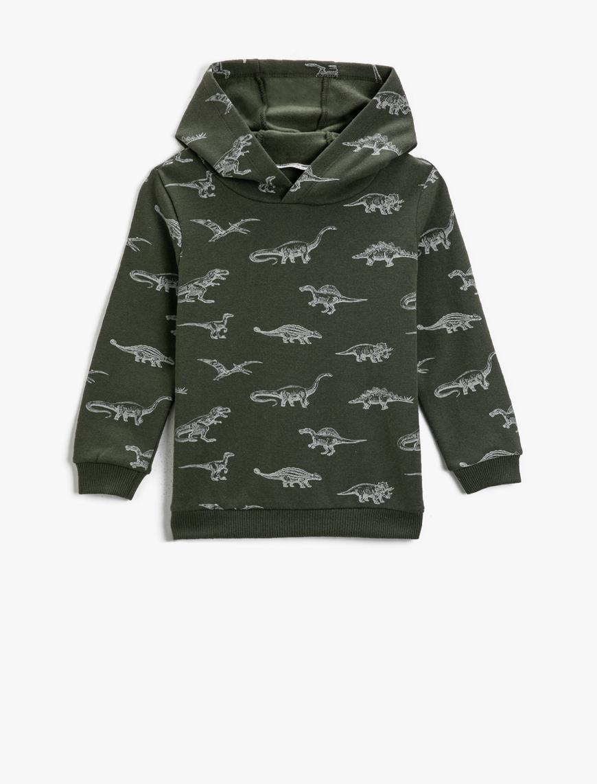 Erkek Çocuk Dinozor Baskılı Kapüşonlu Sweatshirt