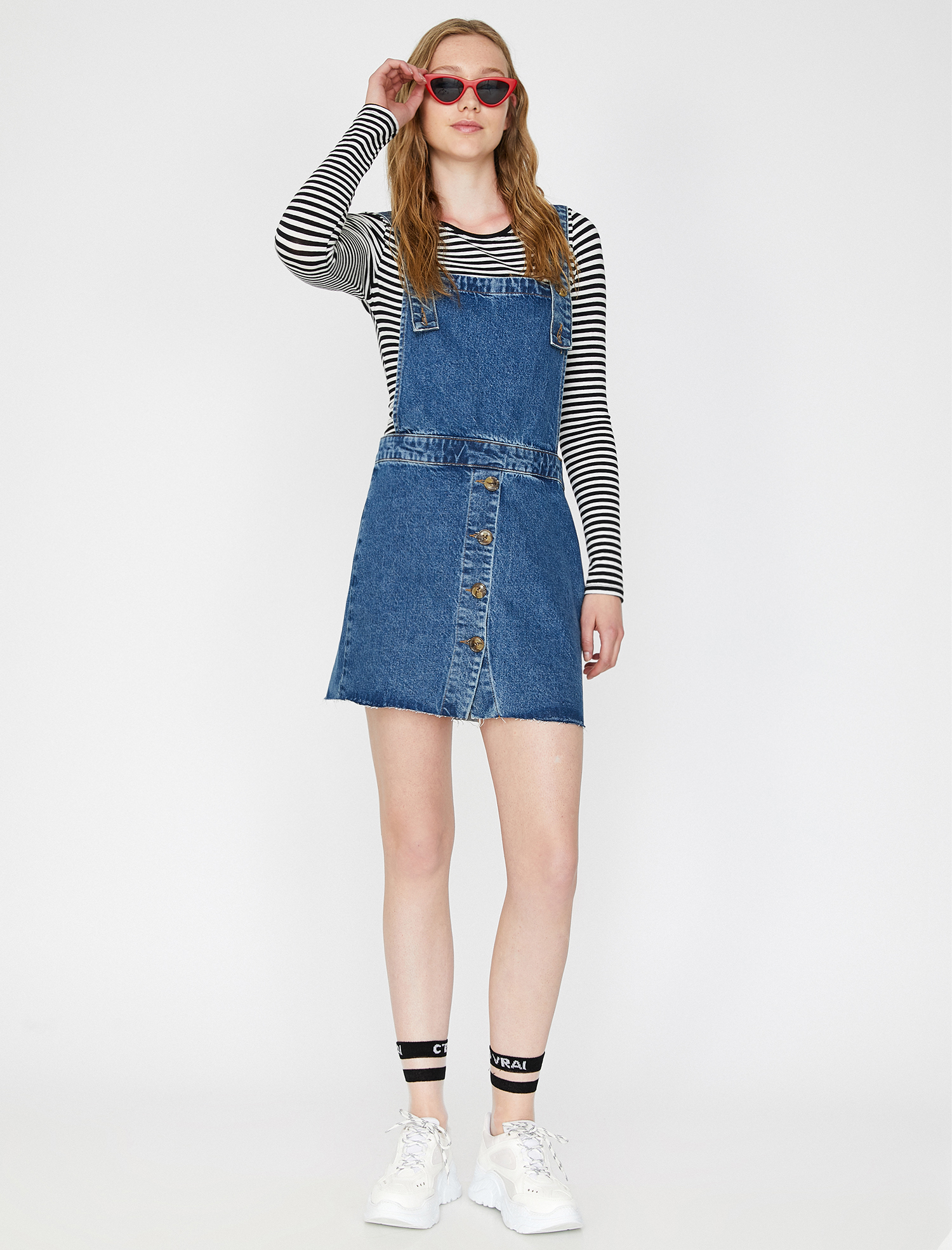   Düğme Detaylı Jean Elbise