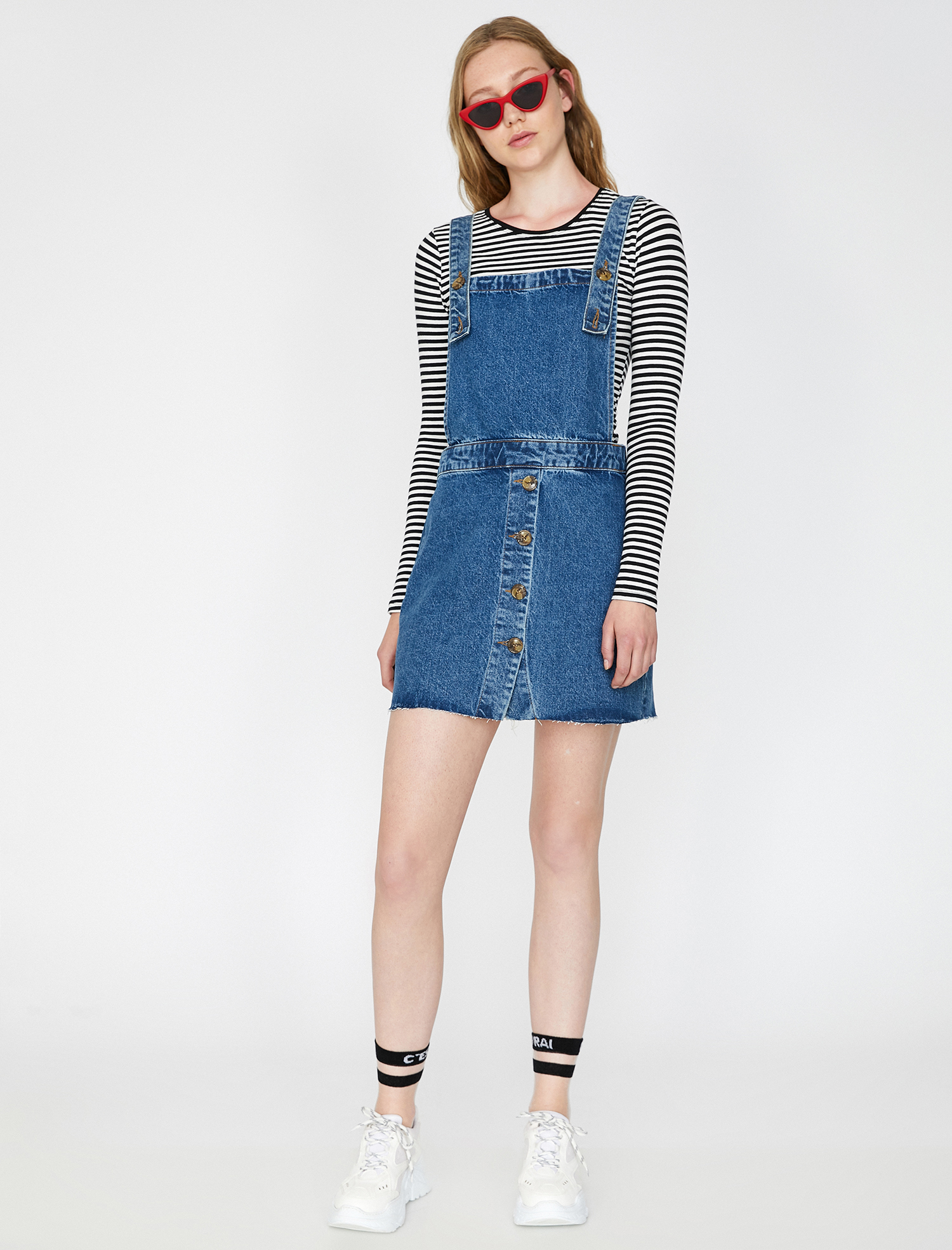   Düğme Detaylı Jean Elbise