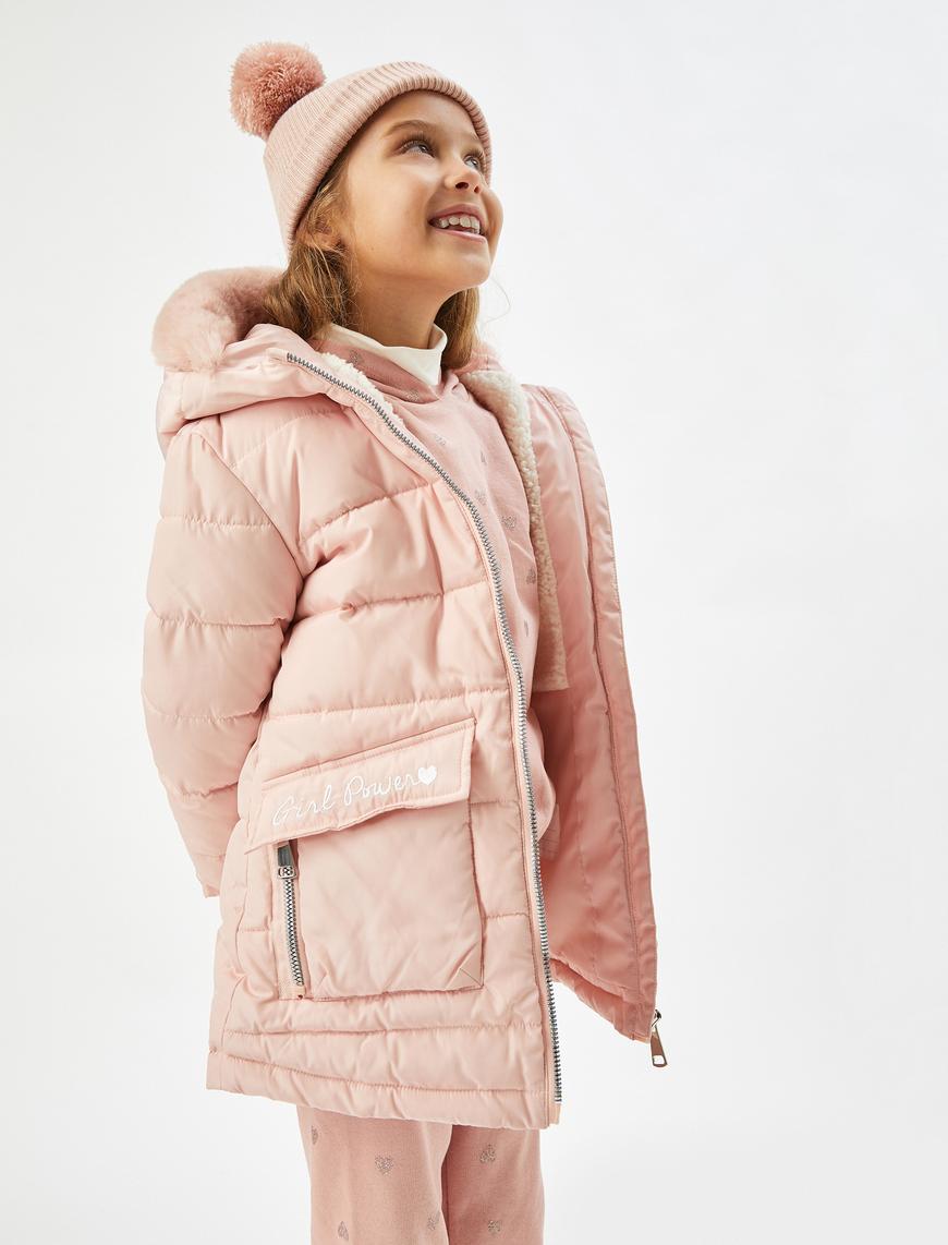  Kız Çocuk Kapüşonlu Fermuarlı Anorak Şişme Mont