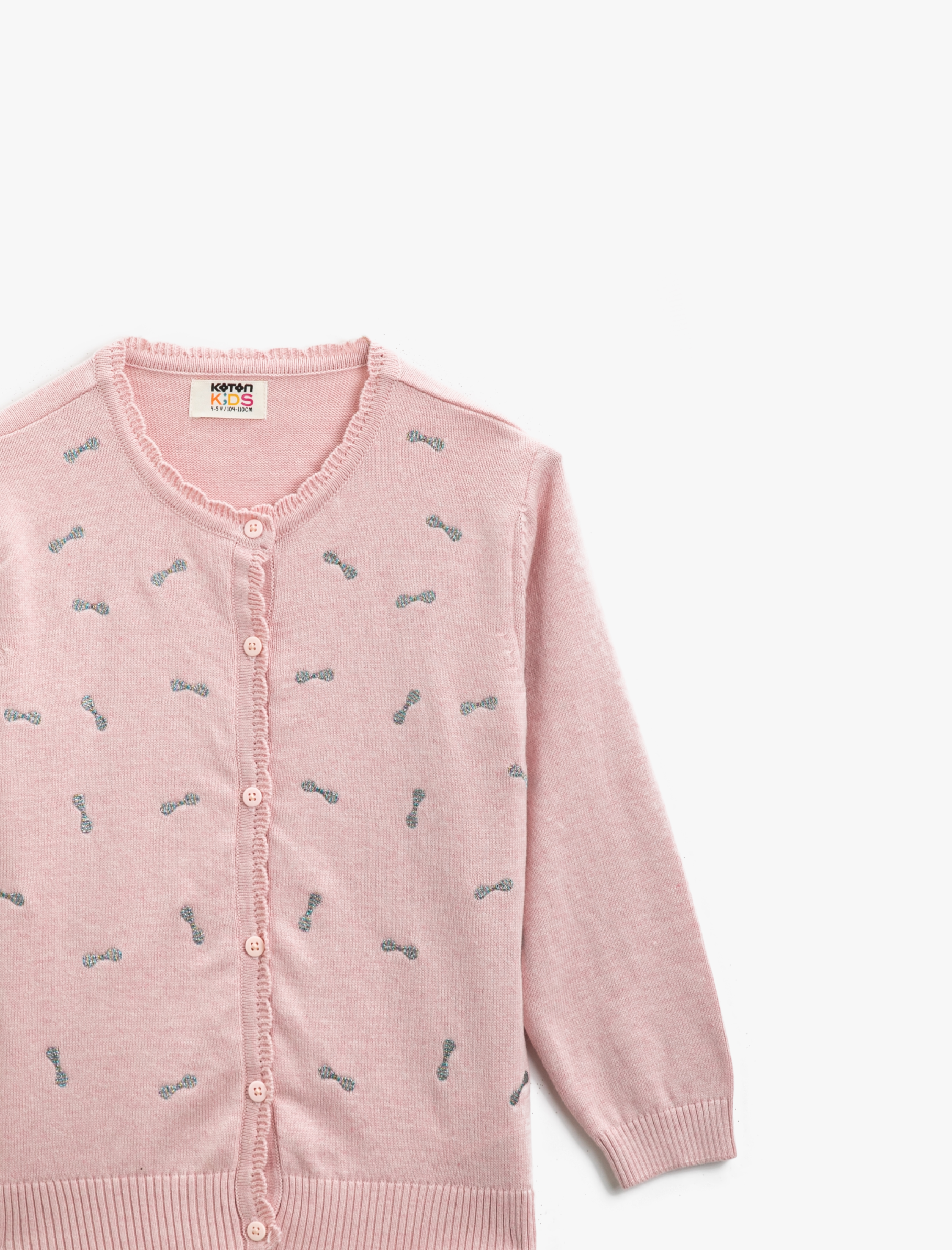  Kız Çocuk Pamuklu Simli Desenli Düğmeli Hırka