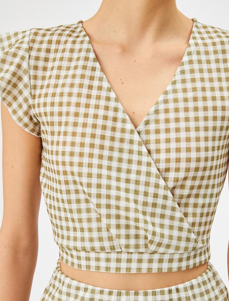   Kareli Tişört Fırfırlı Crop