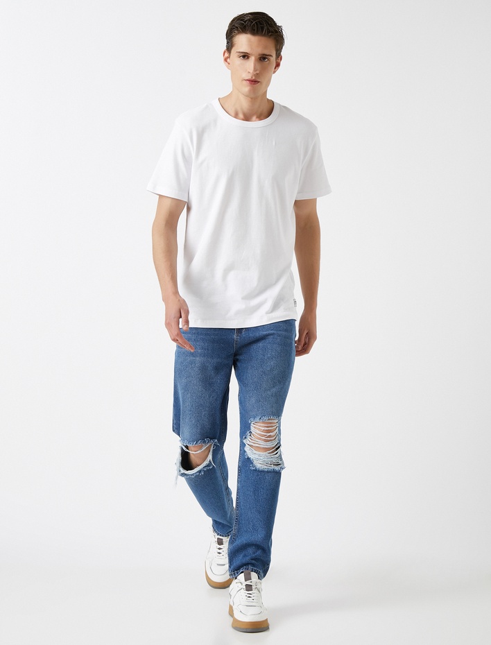  Relax Fit Yırtık Kot Pantolon - Robert Jean