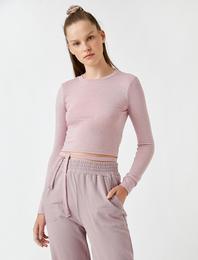 Uzun Kollu Tişört Crop Beli Bağlamalı