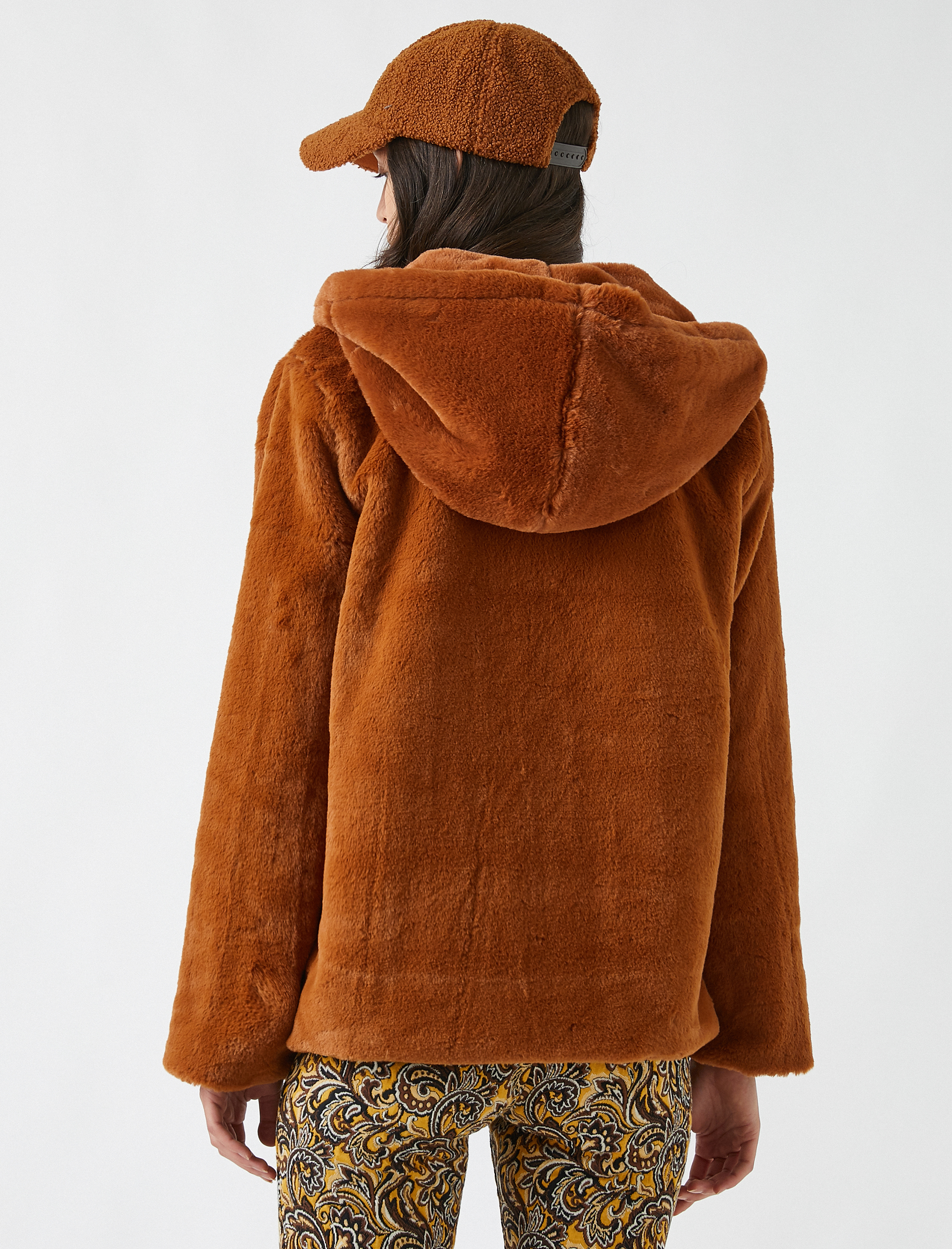   Kapüşonlu Suni Kürk Kısa Ceket