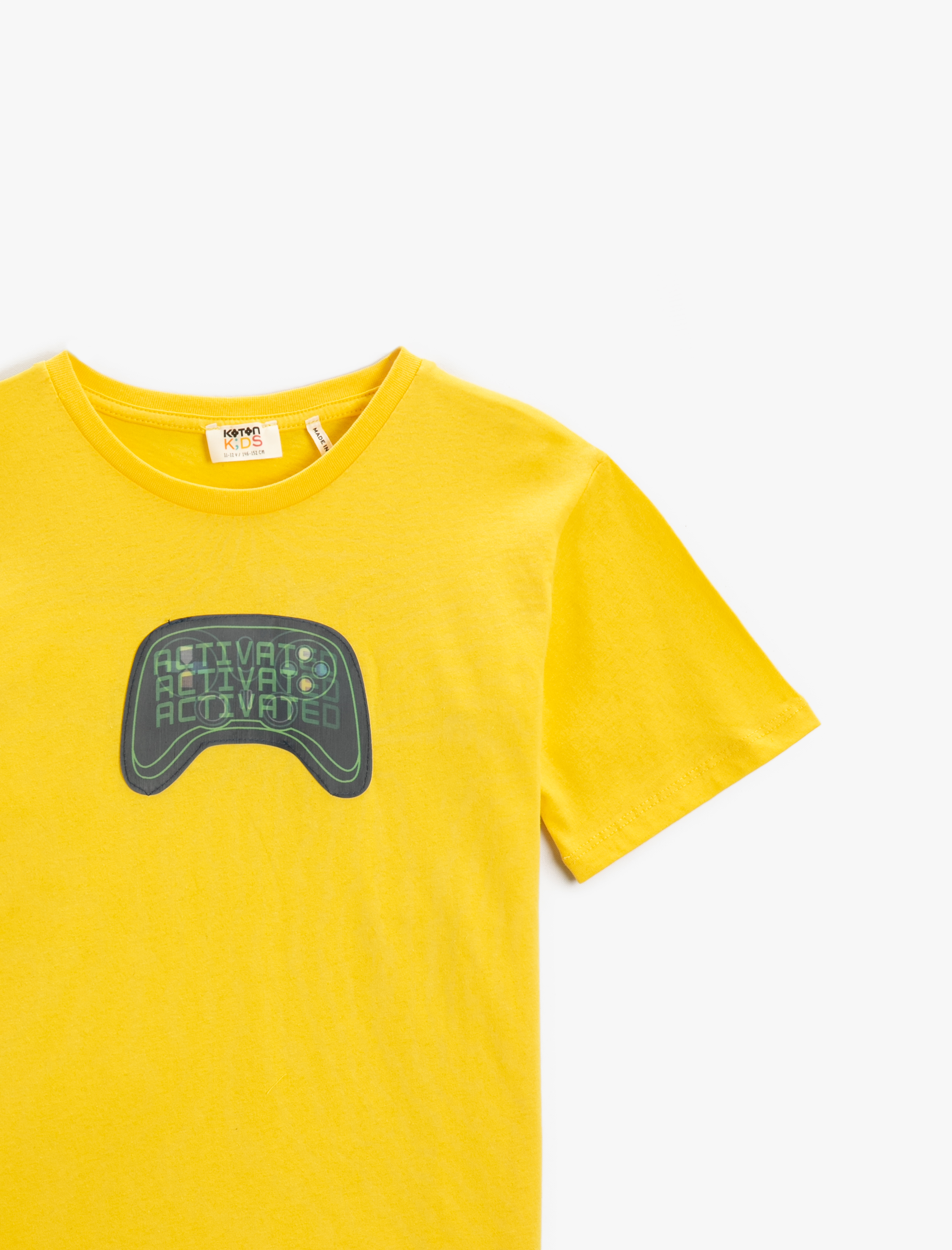  Erkek Çocuk Slogan Baskılı Kısa Kollu Tişört Pamuklu Bisiklet Yaka