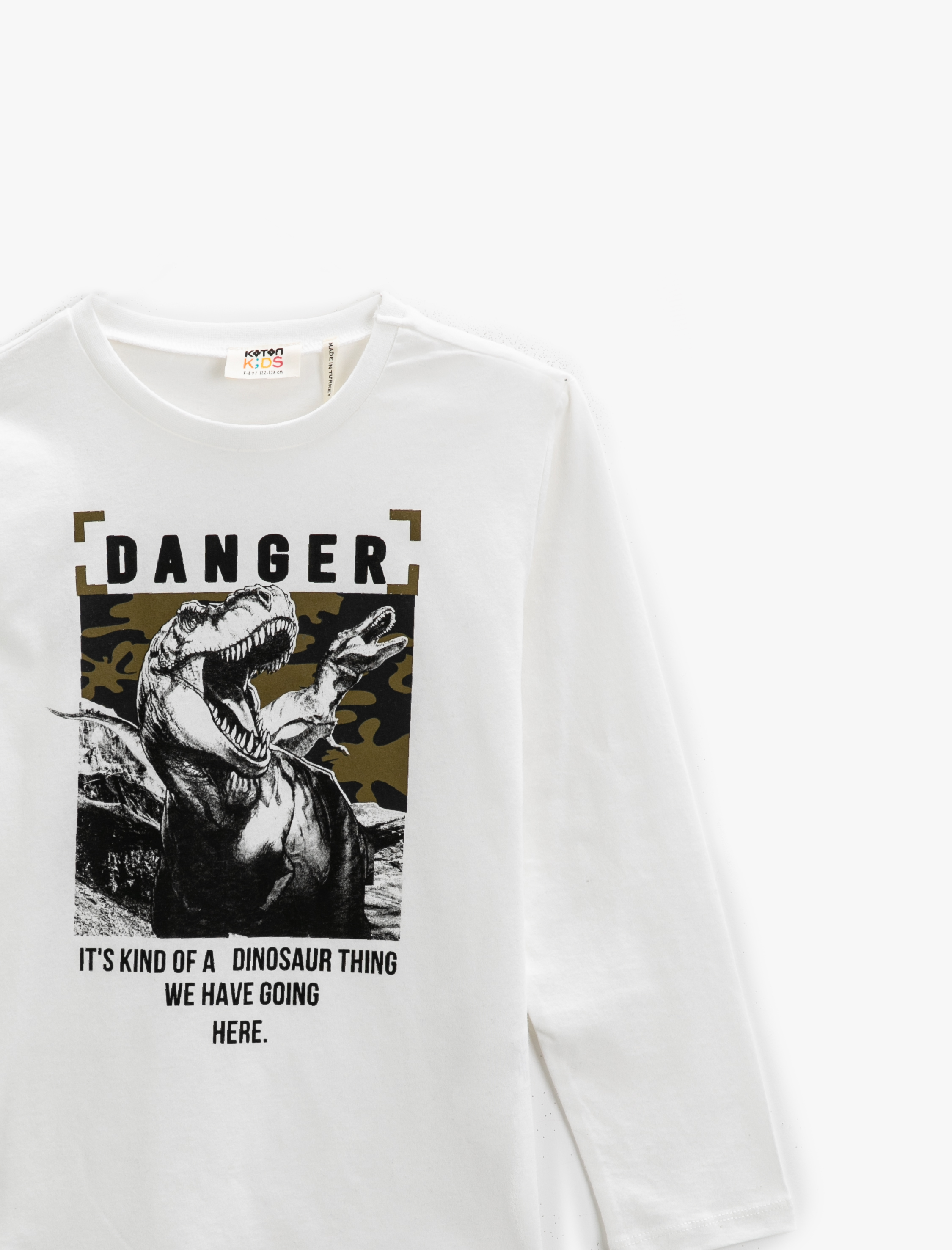 Erkek Çocuk Dinozor Baskılı Uzun Kollu Tişört Bisiklet Yaka Pamuklu