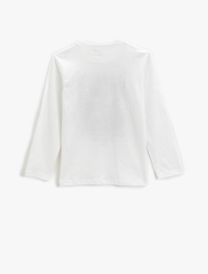 Erkek Çocuk Dinozor Baskılı Uzun Kollu Tişört Bisiklet Yaka Pamuklu