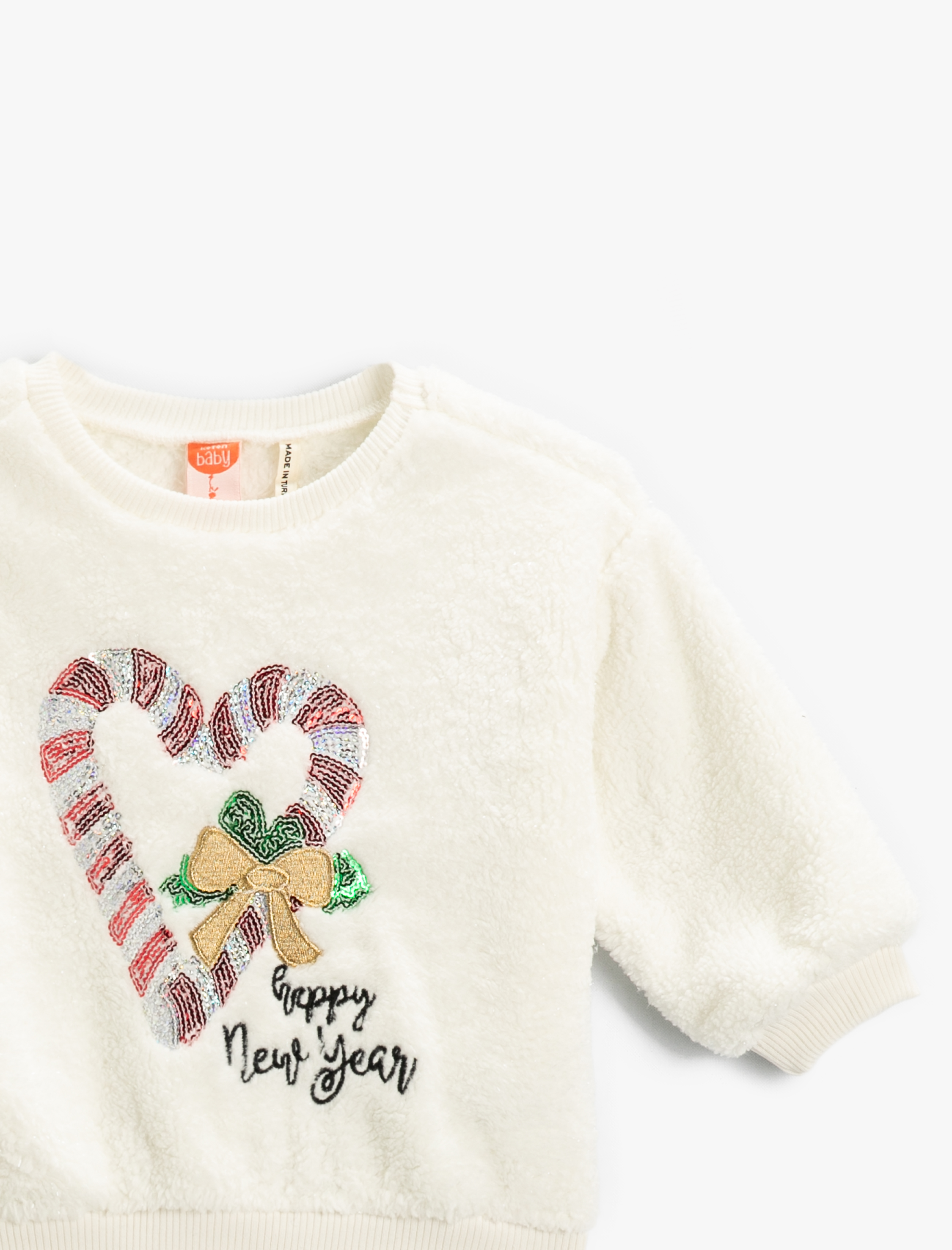  Kız Bebek Yılbaşı Temalı Pul İşlemeli Peluş Sweatshirt