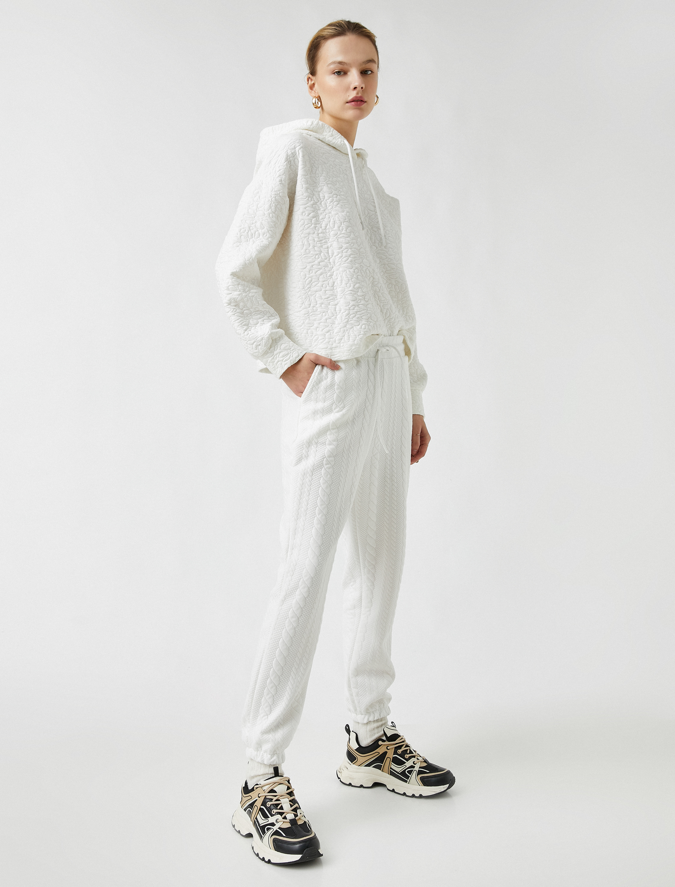   Örgü Desenli Belden Bağlamalı Jogger Eşofman Altı