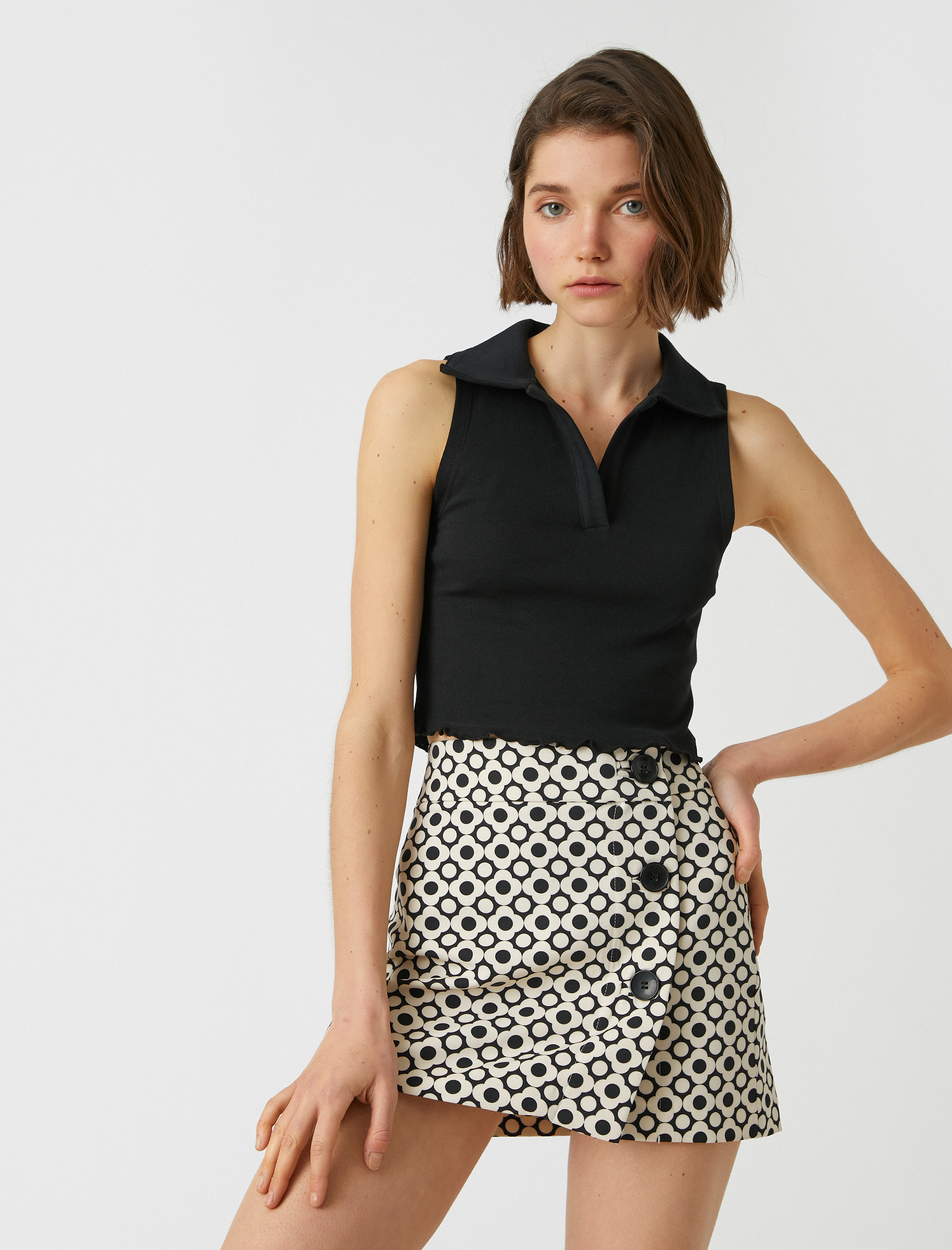   Polo Yaka Kolsuz Pamuklu Crop Atlet