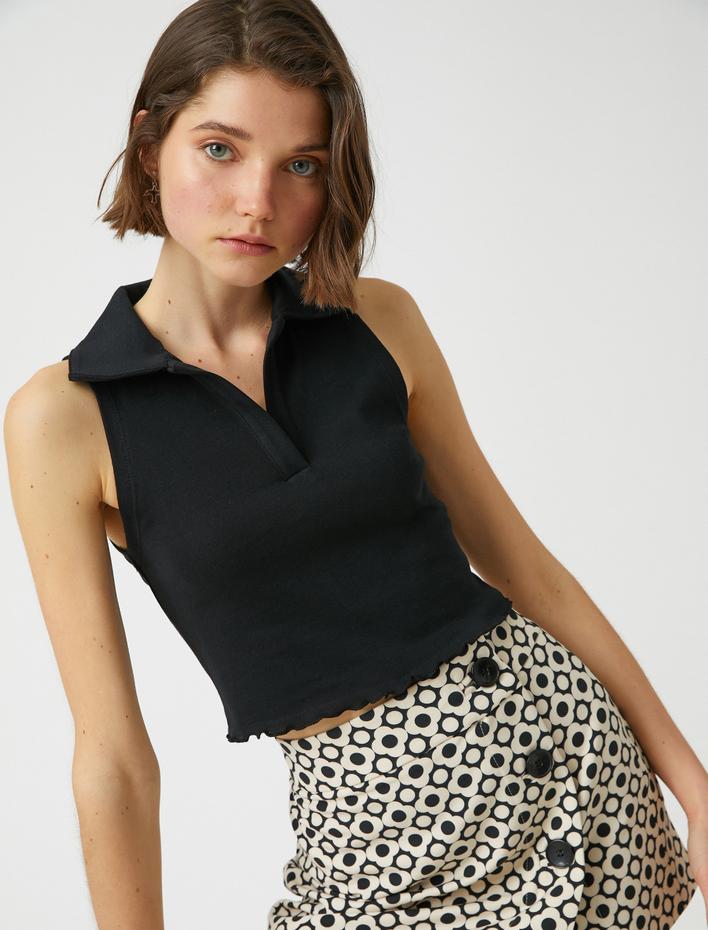  Polo Yaka Kolsuz Pamuklu Crop Atlet