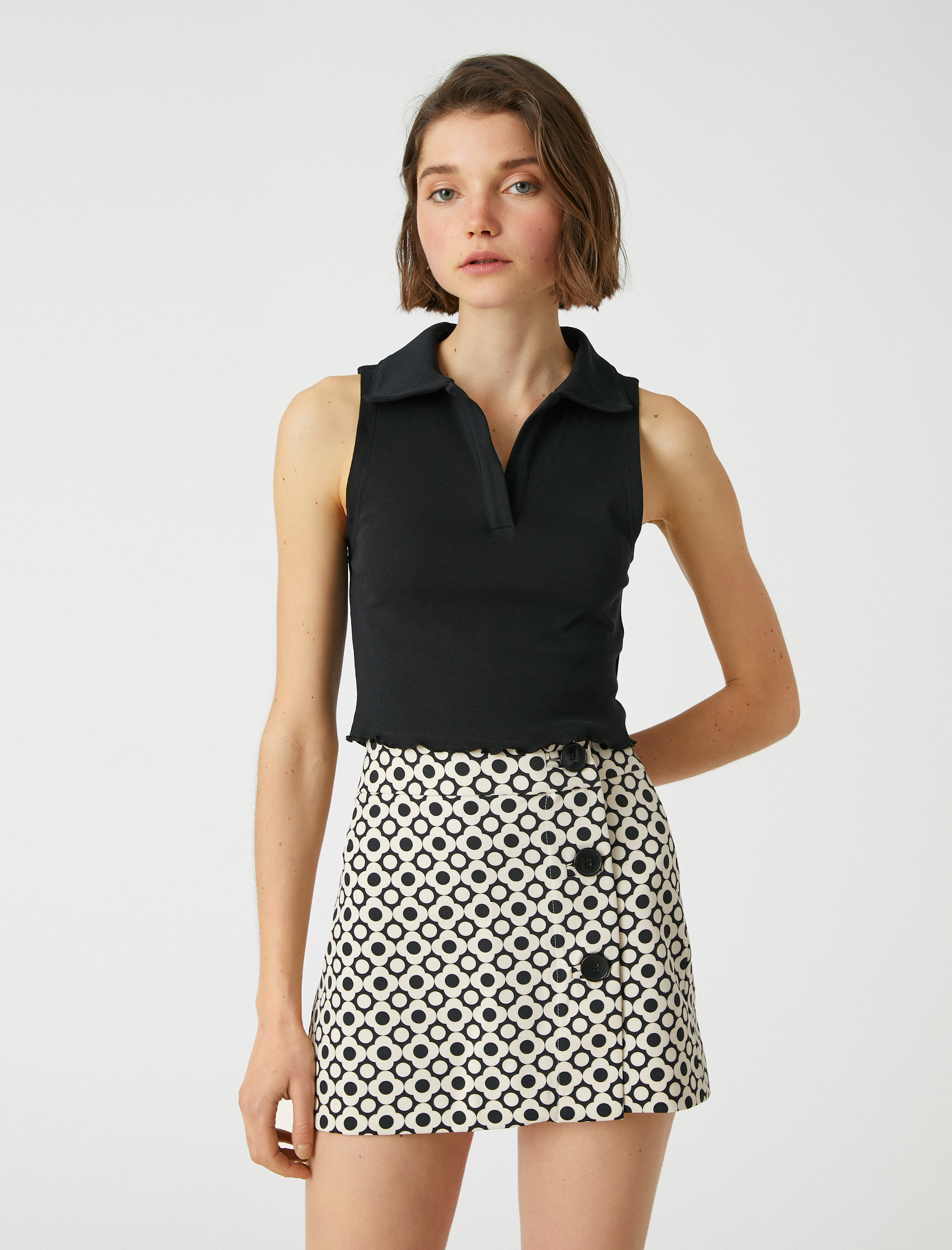   Polo Yaka Kolsuz Pamuklu Crop Atlet