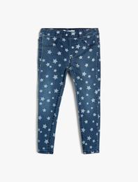 Kot Pantolon Yıldız Baskılı Pamuklu - Skinny Jean