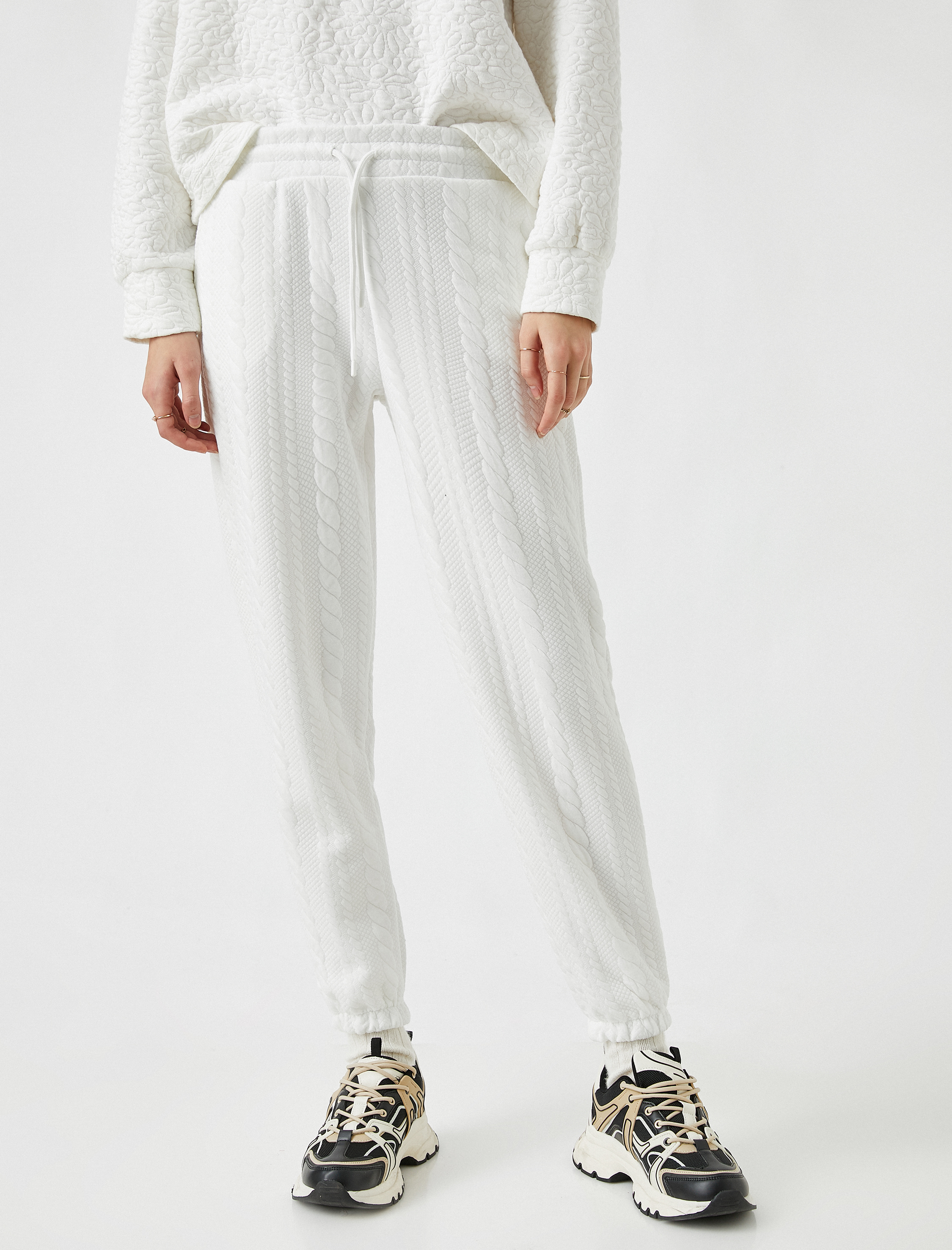   Örgü Desenli Belden Bağlamalı Jogger Eşofman Altı