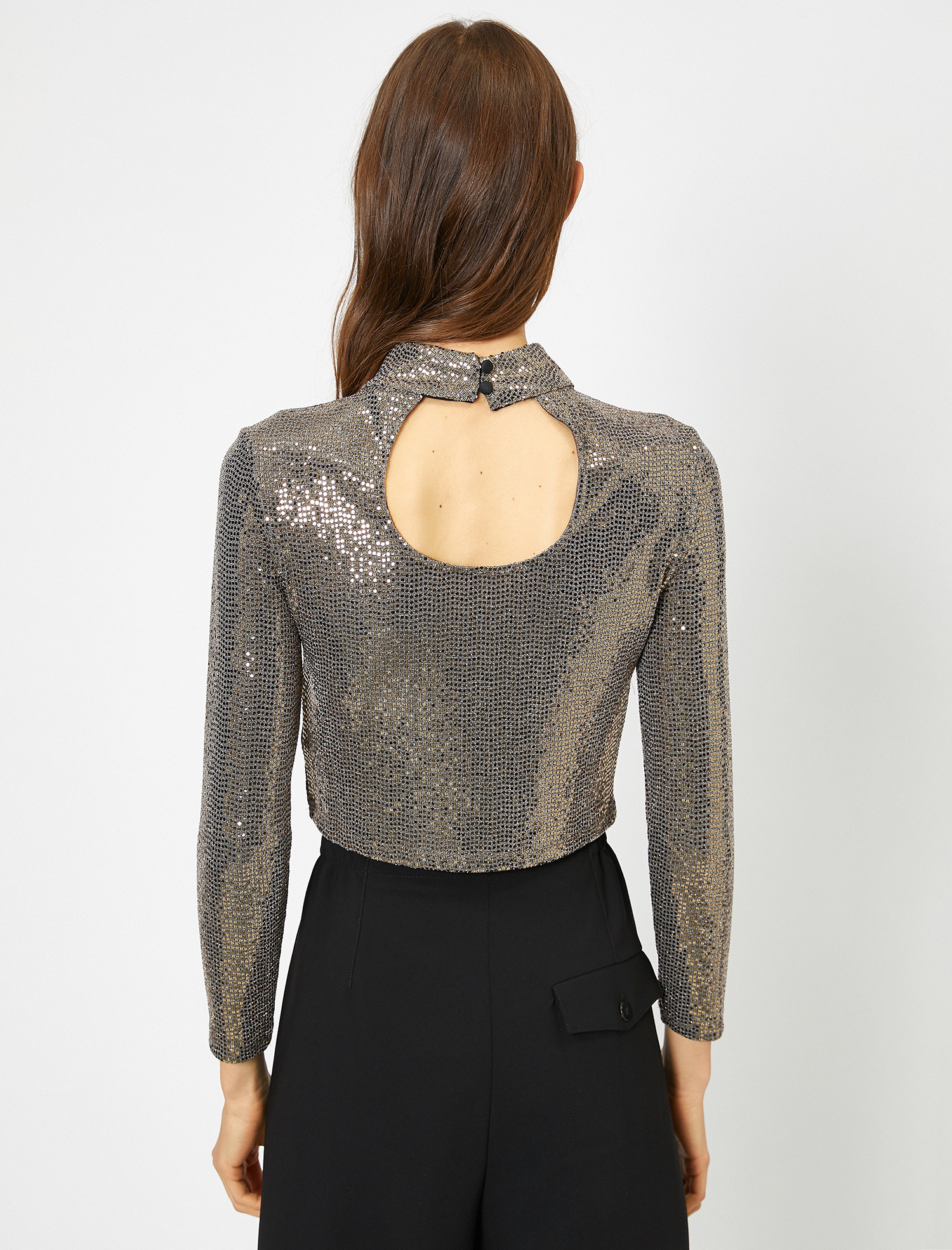   Payetli Abiye Bluz Pencere Detaylı