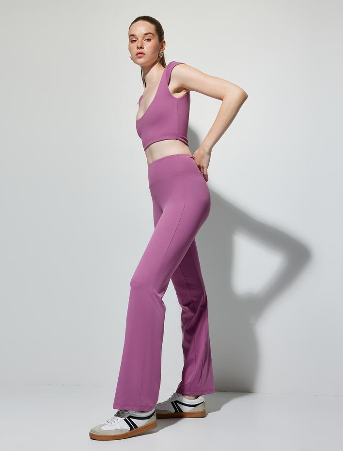  İspanyol Paça Tayt Pantolon Yumuşak Tuşe Spor Yüksek Bel İnterlok