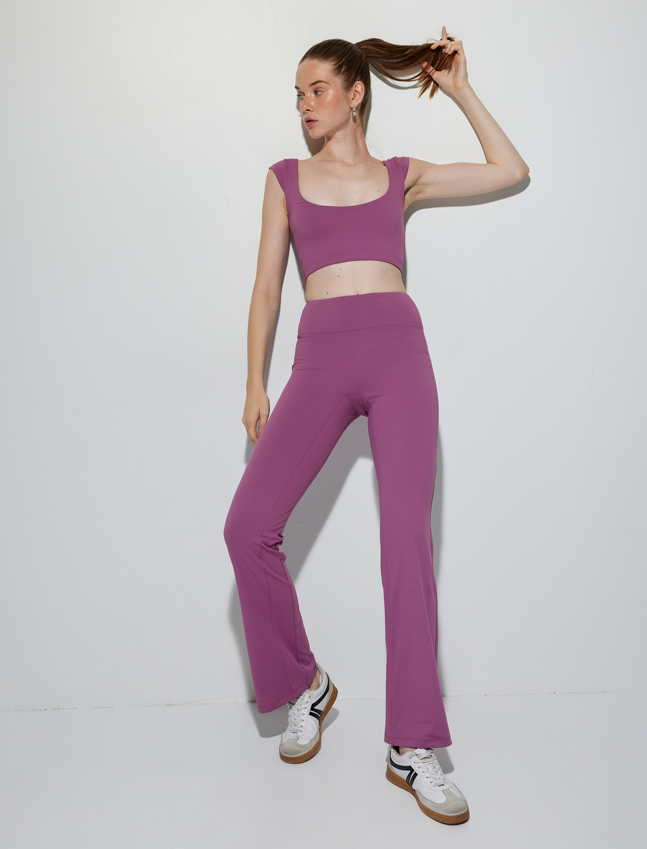   İspanyol Paça Tayt Pantolon Yumuşak Tuşe Spor Yüksek Bel İnterlok