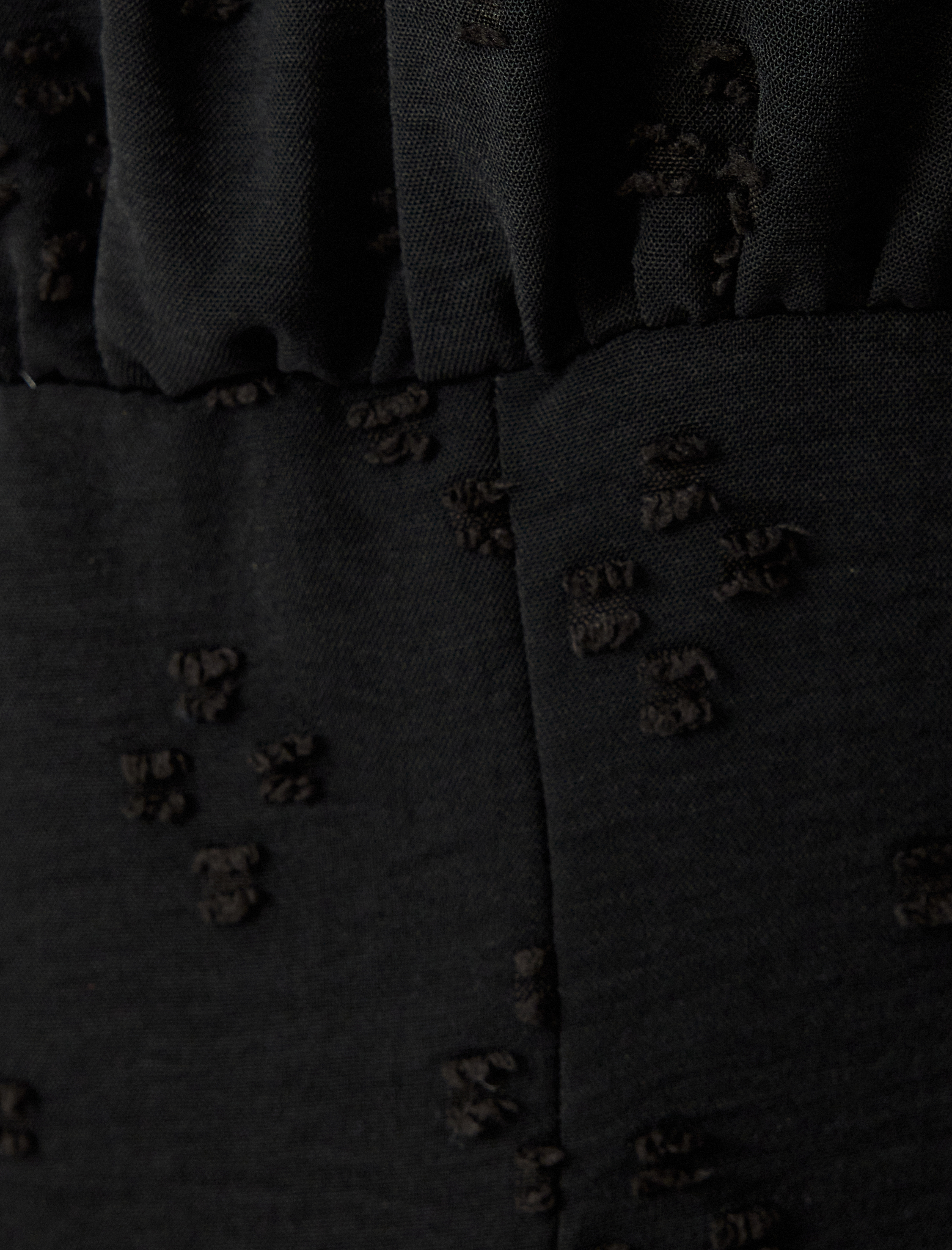   Balon Kol Mini Elbise Kare Yaka Büzgülü Dokulu Katlı