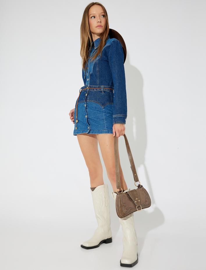  Mini Kot Etek Yüksek Bel Dikiş Detaylı