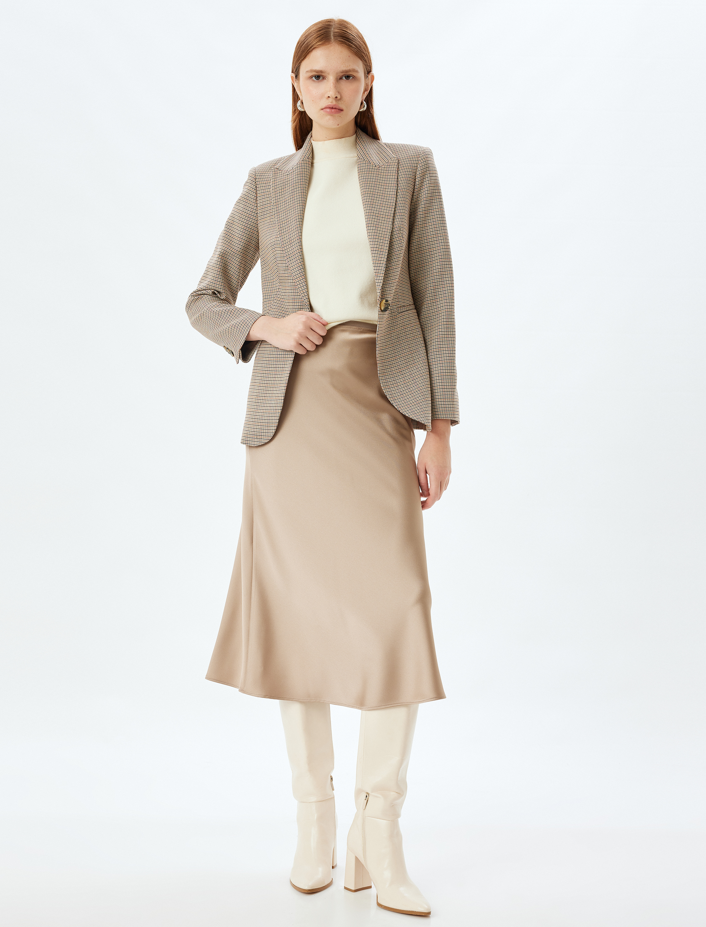   Saten Etek Midi Boy A Kesim Standart Bel