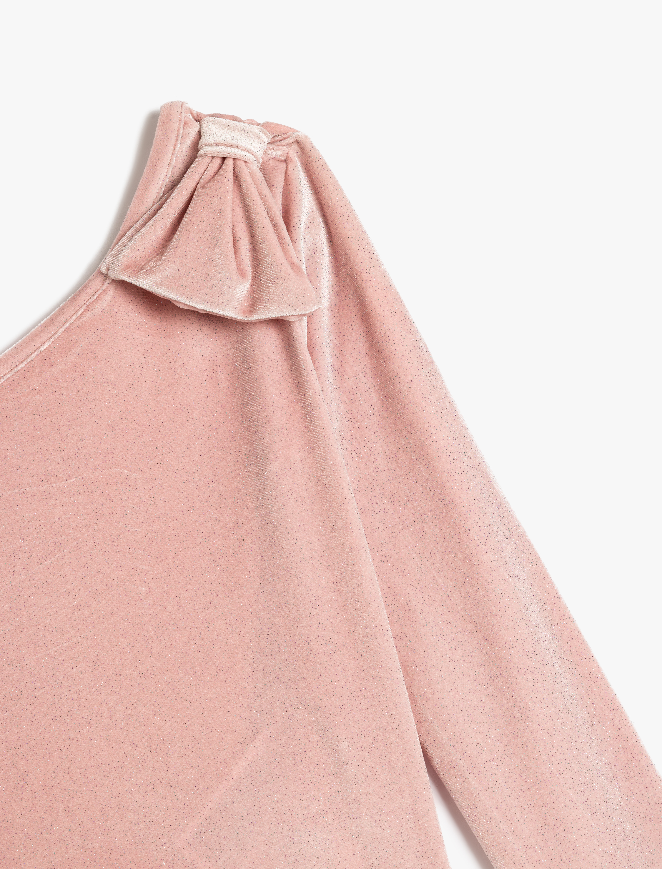  Kız Çocuk Fiyonk Detaylı Tek Omuz Uzun Kollu Kadife Bluz