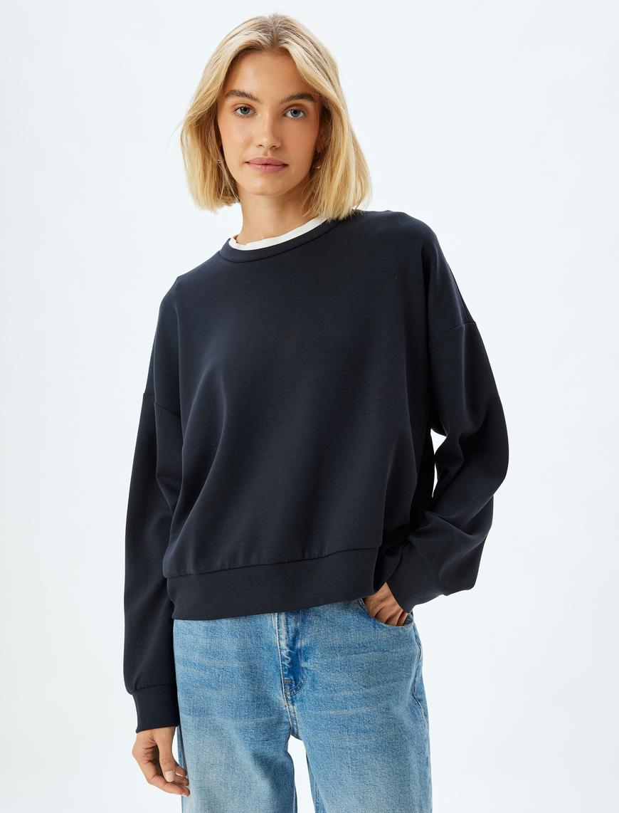   Bisiklet Yaka Uzun Kollu Modal Karışımlı Basic Sweatshirt