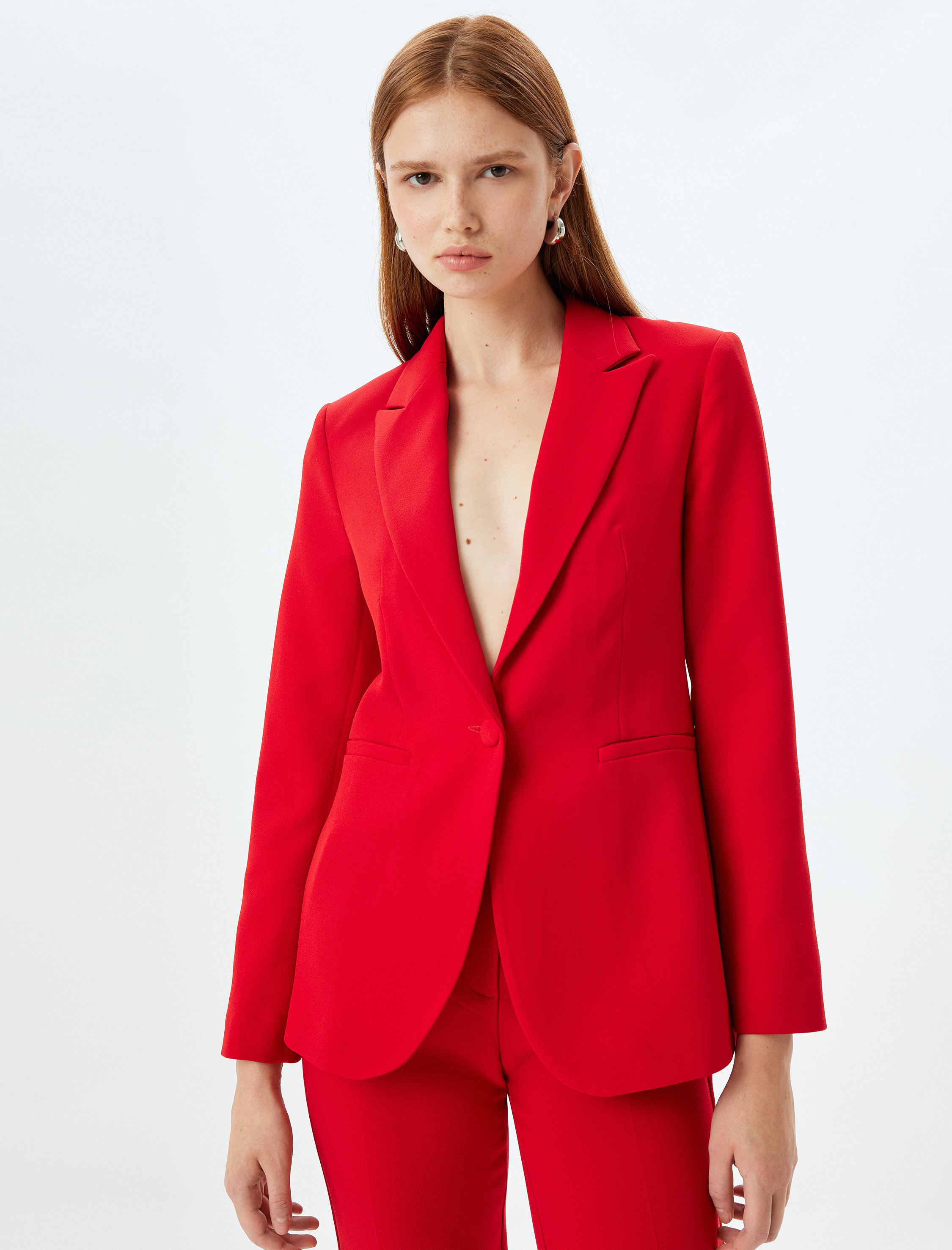   Blazer Ceket Kruvaze Yaka Cep Detaylı