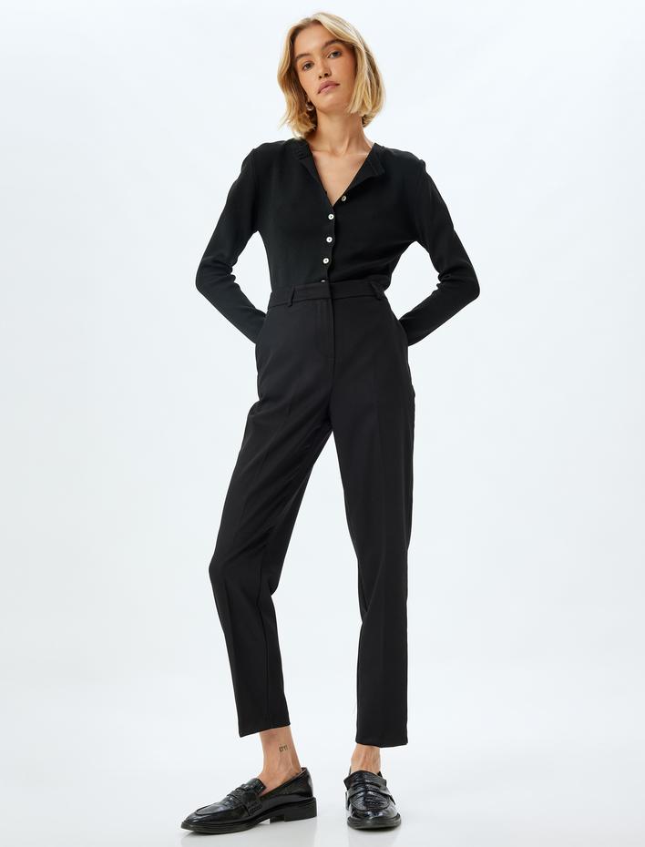  Cigarette Pantolon Yüksek Bel Slim Fit Cep Detaylı Viskon Karışımlı