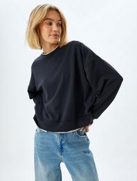 Basic Sweatshirt Bisiklet Yaka Uzun Kollu Modal Karışımlı