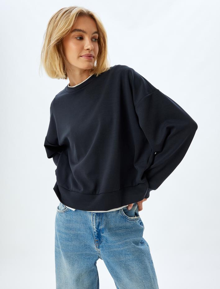  Bisiklet Yaka Uzun Kollu Modal Karışımlı Basic Sweatshirt