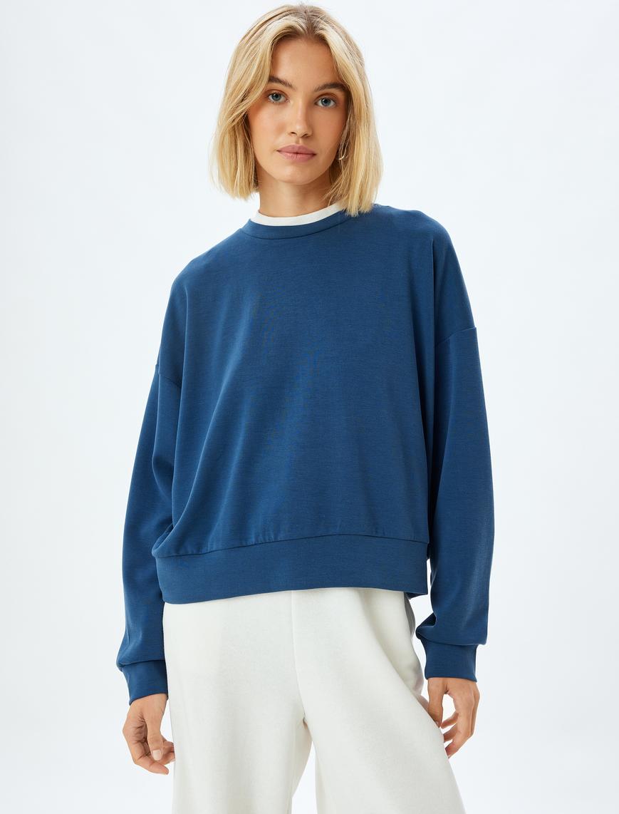   Bisiklet Yaka Uzun Kollu Modal Karışımlı Basic Sweatshirt