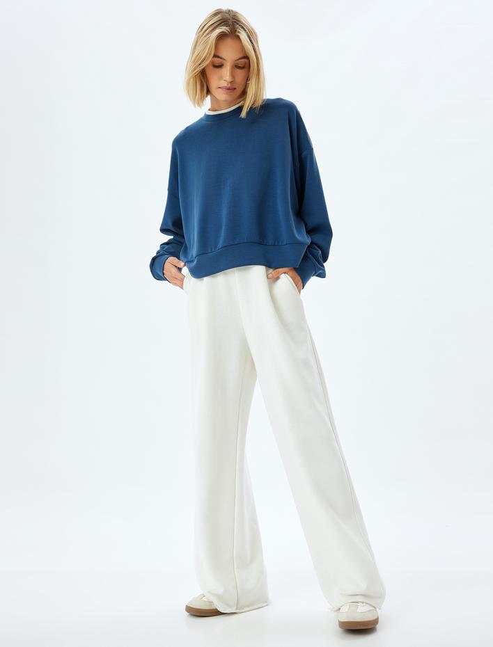  Bisiklet Yaka Uzun Kollu Modal Karışımlı Basic Sweatshirt