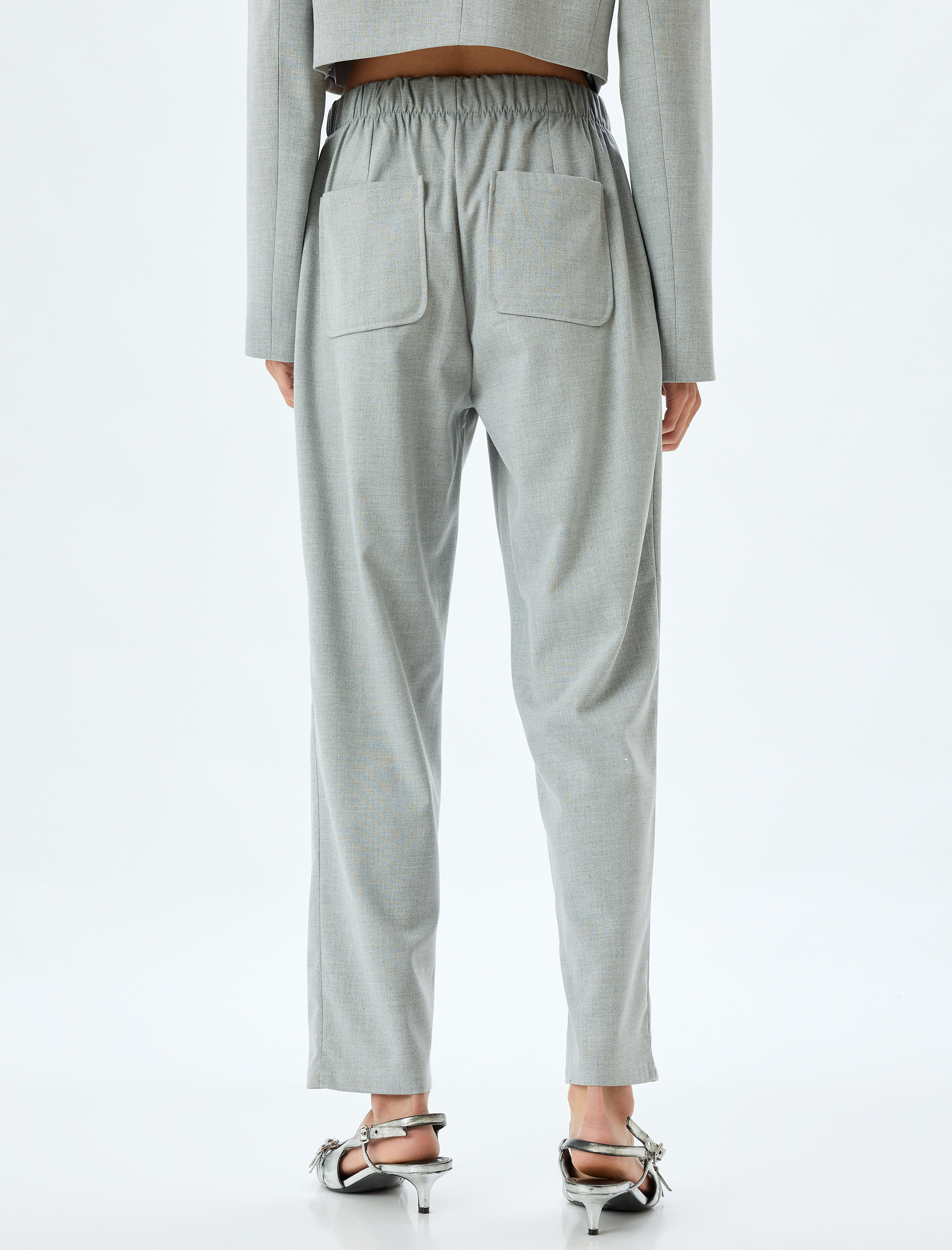   Cepli Beli Lastikli Yüksek Bel Havuç Pantolon