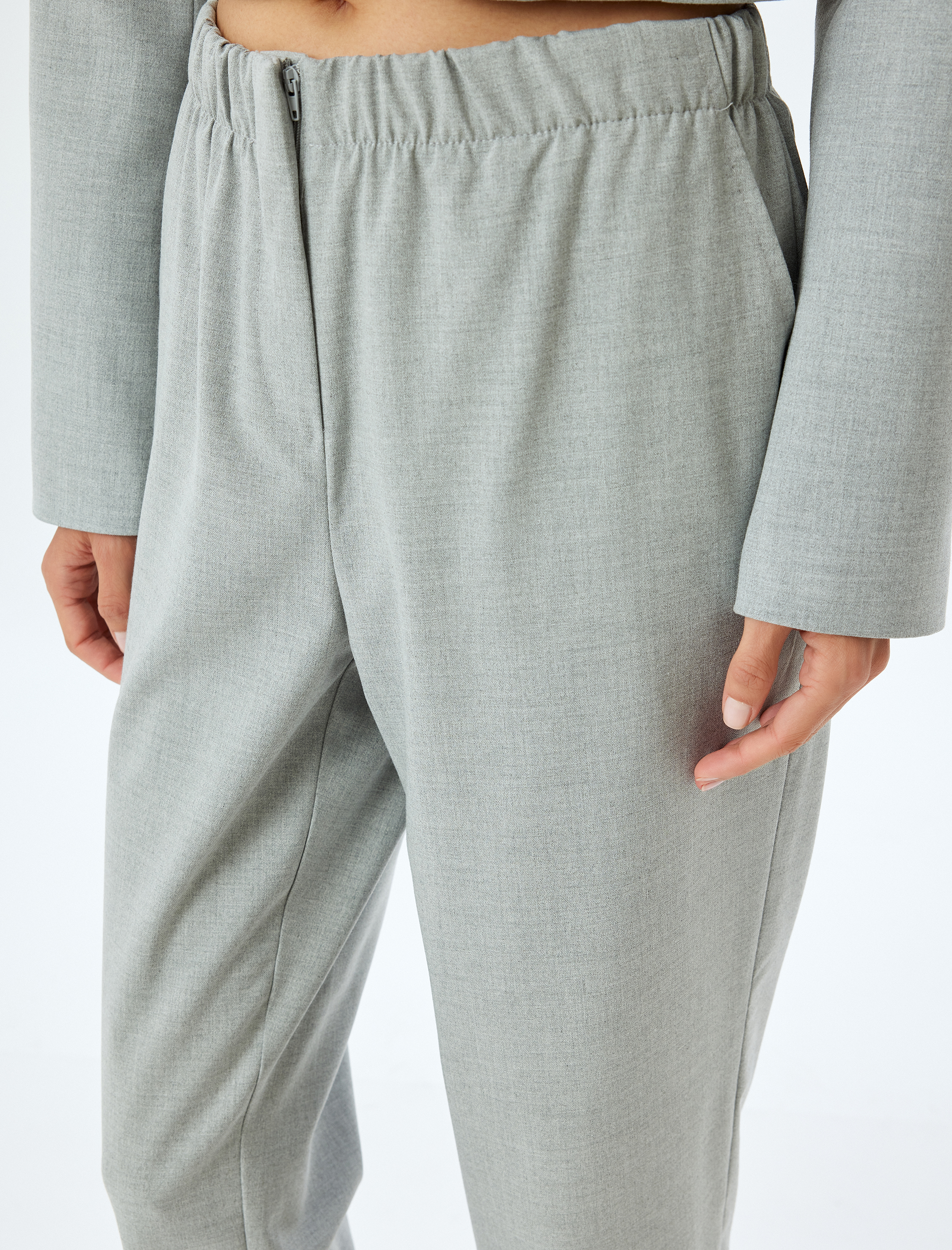   Cepli Beli Lastikli Yüksek Bel Havuç Pantolon