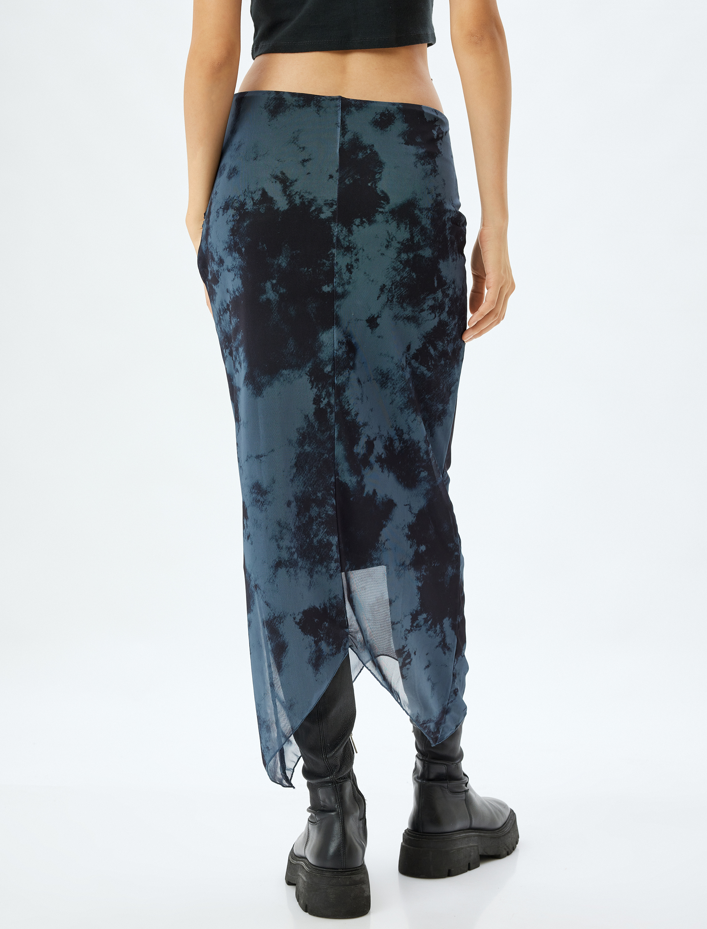   Midi Etek Tül Batik Görünümlü Drapeli Slim Fit