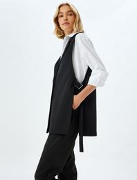 Tek Düğmeli Kuşaklı Blazer Yelek