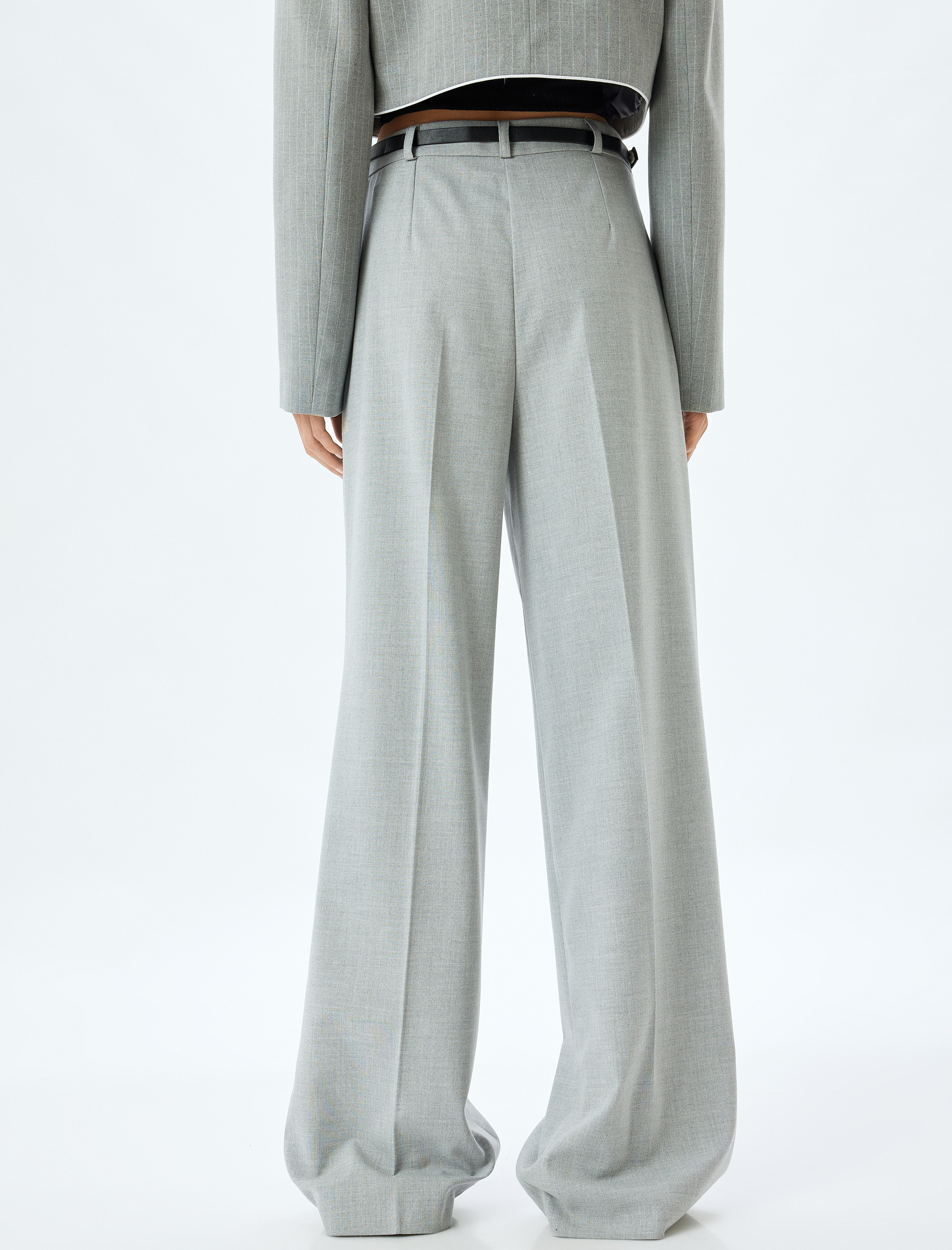   Yüksek Bel Cep Detaylı Viskon Karışımlı Kumaş Palazzo Pantolon