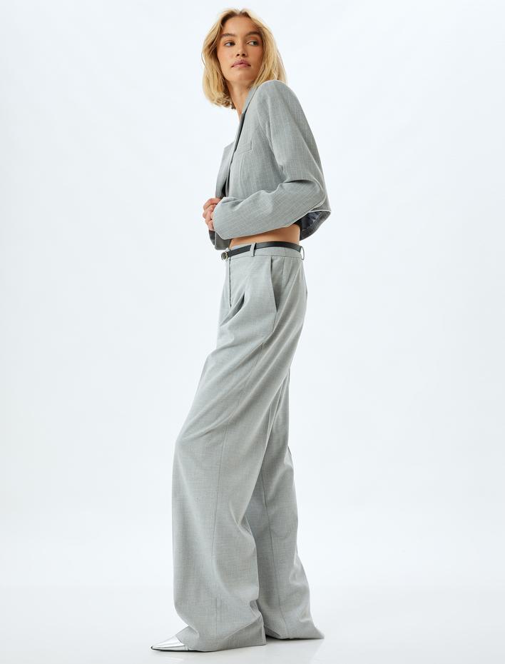  Yüksek Bel Cep Detaylı Viskon Karışımlı Kumaş Palazzo Pantolon