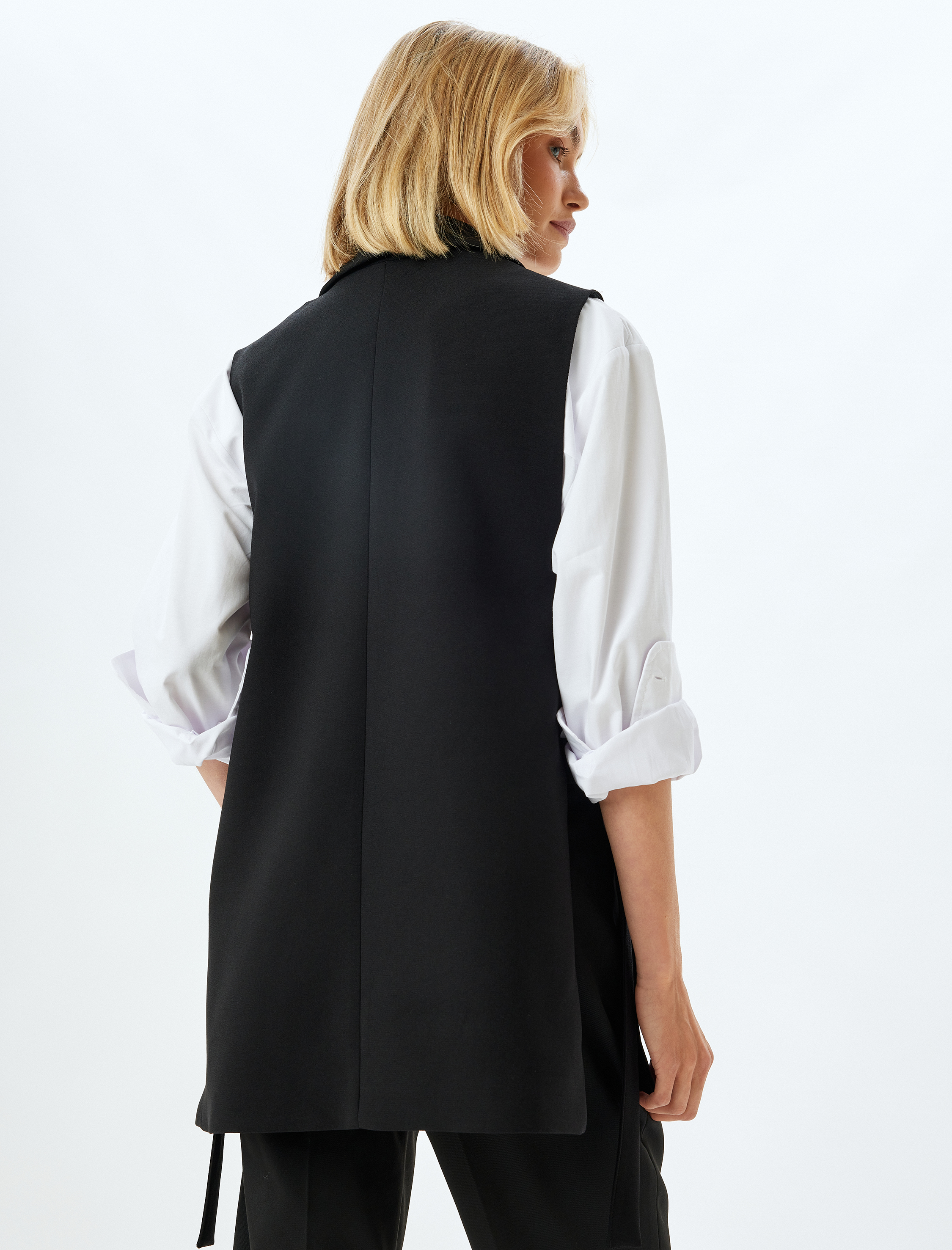   Tek Düğmeli Kuşaklı Blazer Yelek