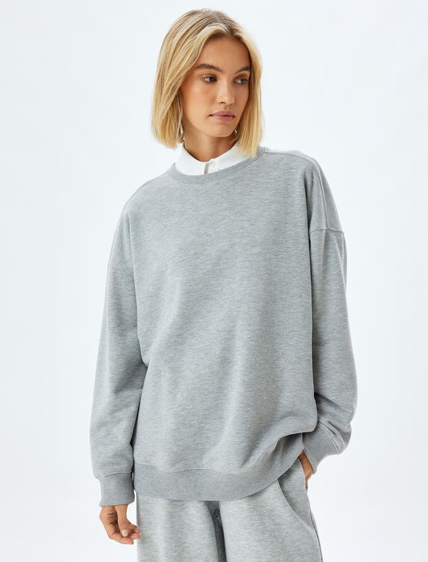 Basic Sweatshirt Rahat Kesim Bisiklet Yaka Uzun Kollu_2